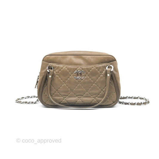 Chanel Quilted Camera Case Bag Iridescent Taupe Calfskin Silver Hardware