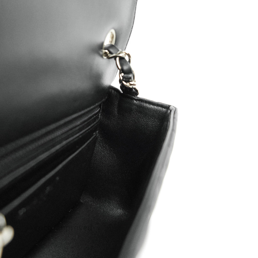 Chanel Chevron Mini Rectangular Flap Black Lambskin Silver Hardware