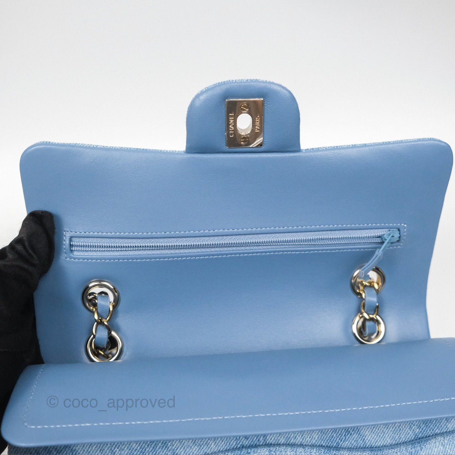 Chanel Quilted Small Double Flap Blue Printed Denim Gold Hardware