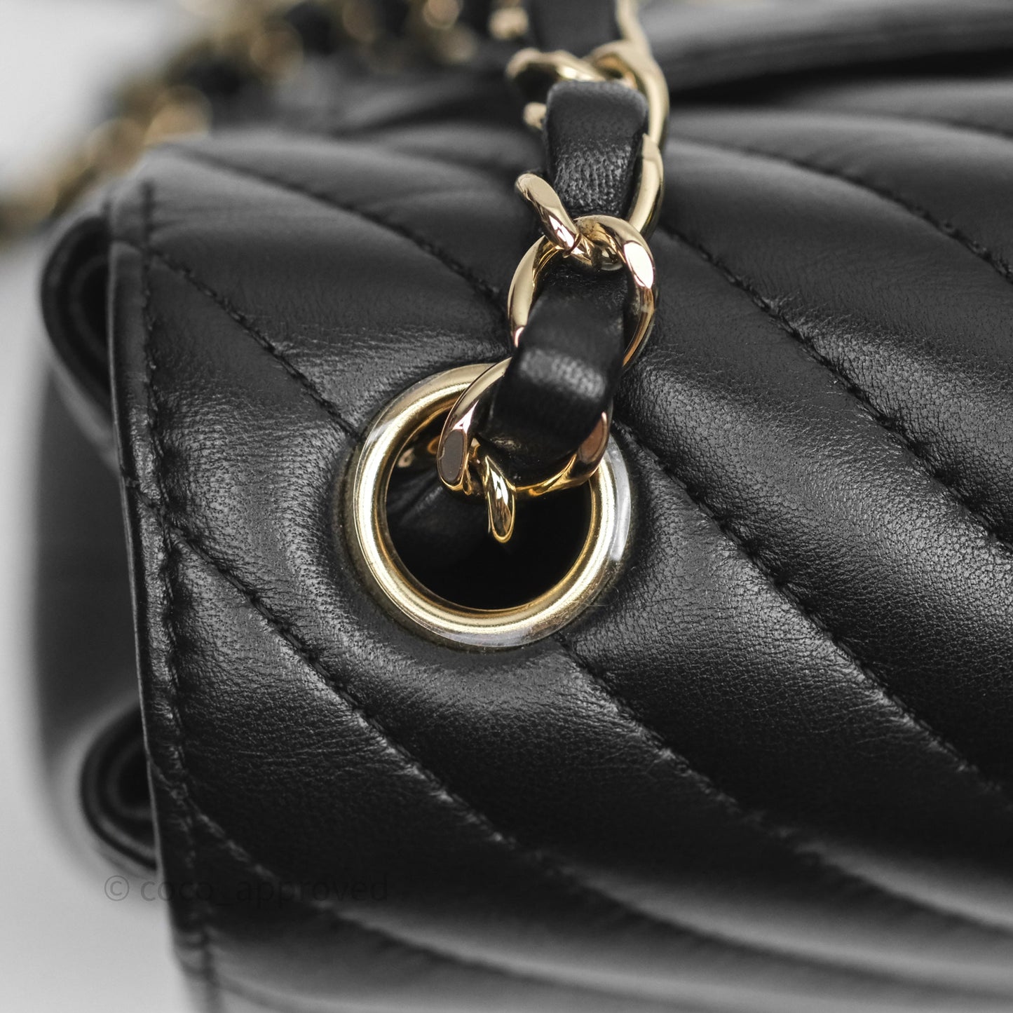 Chanel Mini Square Black Chevron Lambskin Gold Hardware