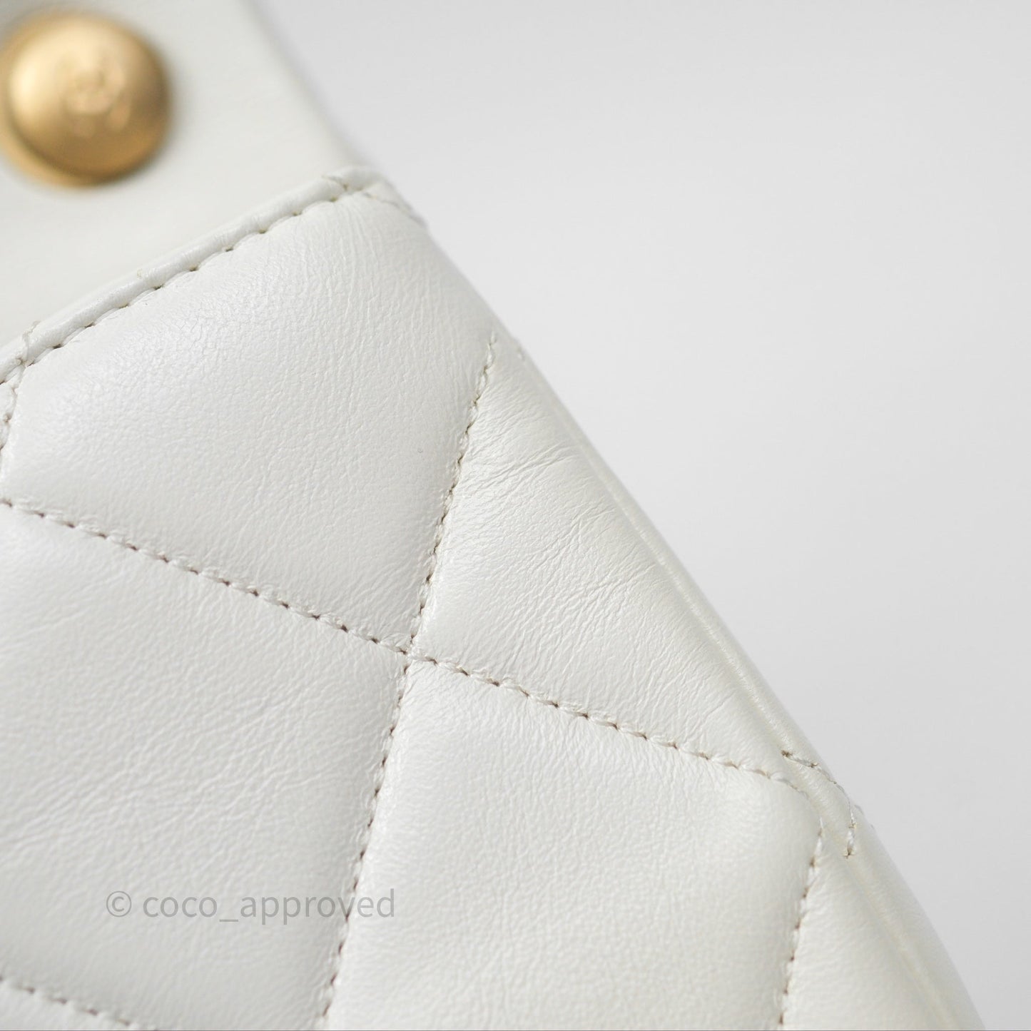 Chanel Quilted Double Pearl Adjustable Chain Flap Bag White Lambskin Aged Gold Hardware 24S