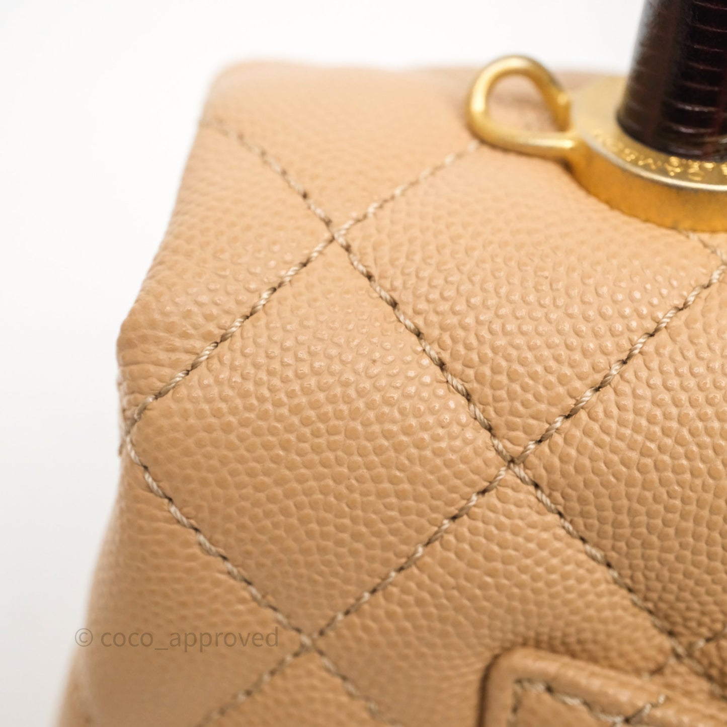Chanel Small Coco Handle Quilted Beige Caviar Gold Hardware Lizard Handle