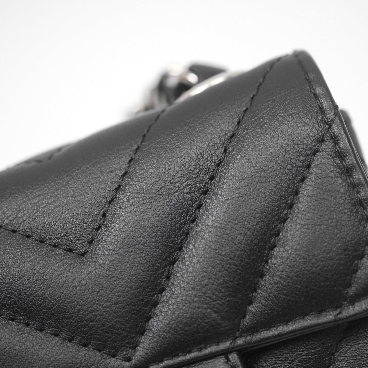 Chanel Mini Card Holder Chain Belt Bag Chevron Black Calfskin Silver Hardware