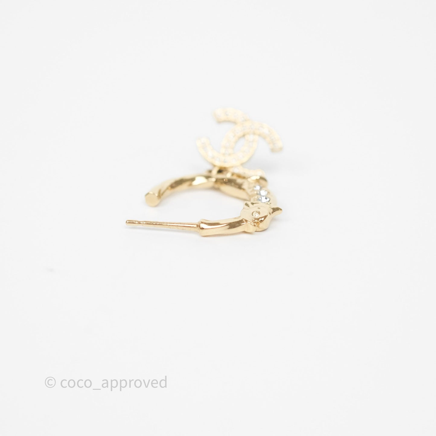 Chanel CC Crystal Hoop Earrings Gold Tone 23C