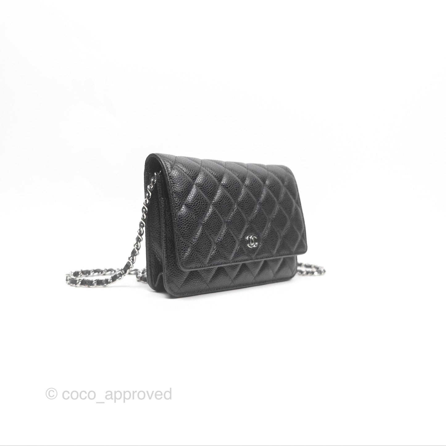 Chanel Quilted Classic Wallet On Chain WOC Black Caviar Silver Hardware