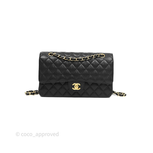 Chanel Classic M/L Medium Flap Quilted Black Caviar Gold Hardware