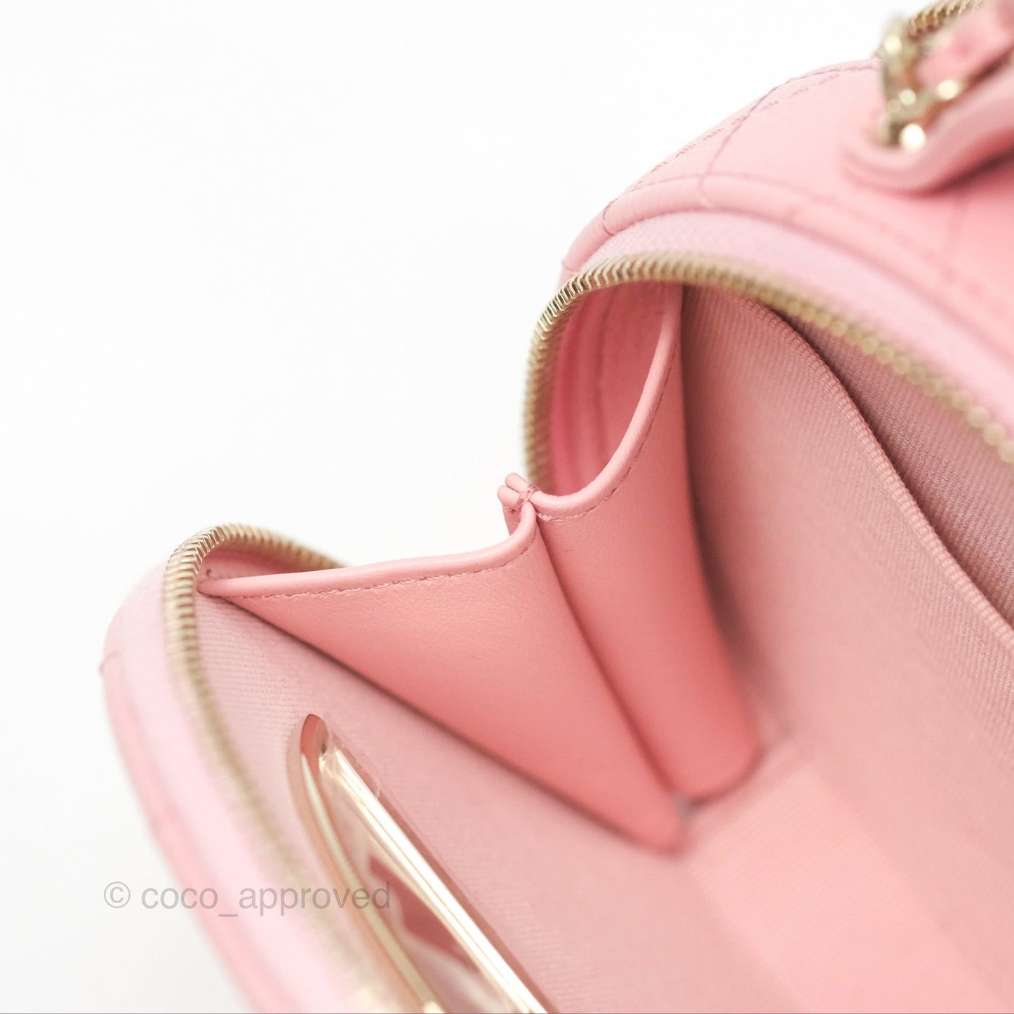 Chanel Mini Round Vanity Bag Handle With Care Pink Caviar 22C