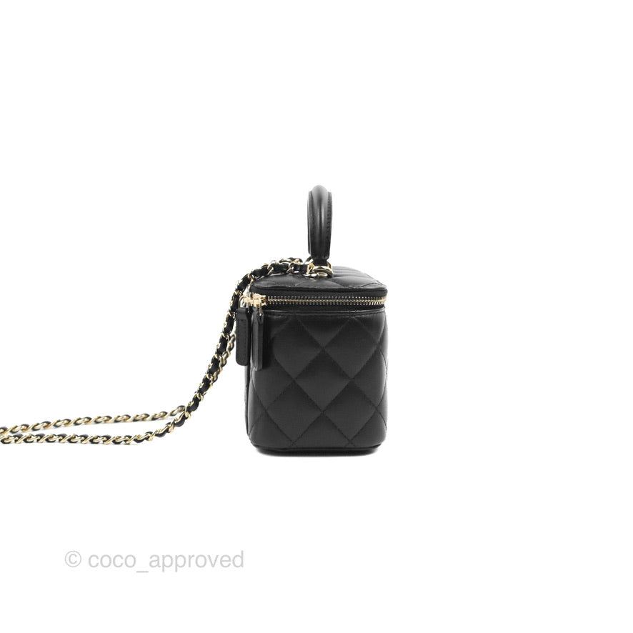 Chanel Vanity Rectangular Top Handle Black Lambskin Gold Hardware