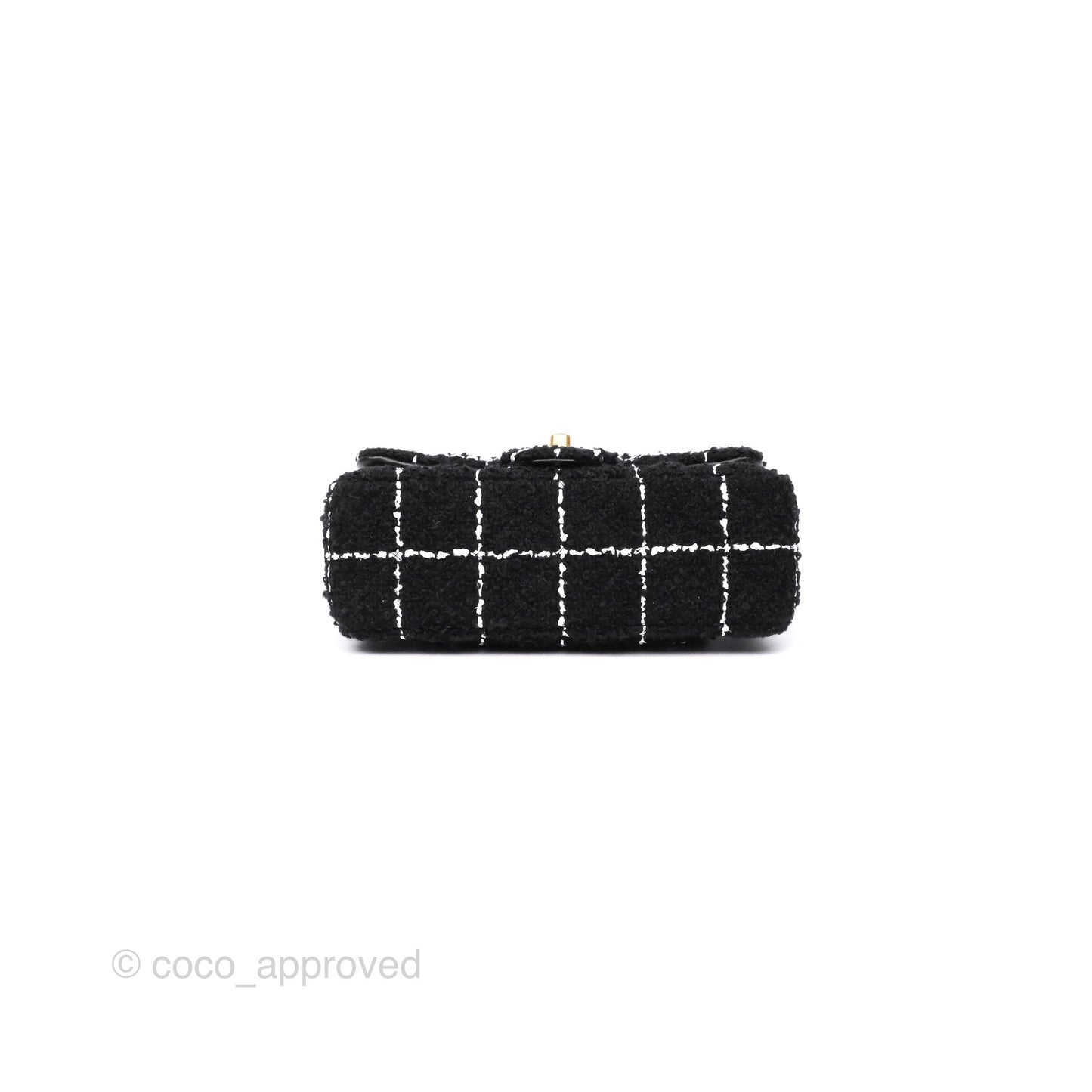 Chanel Pearl Crush Mini Rectangular Grid Black White Tweed Aged Gold Hardware