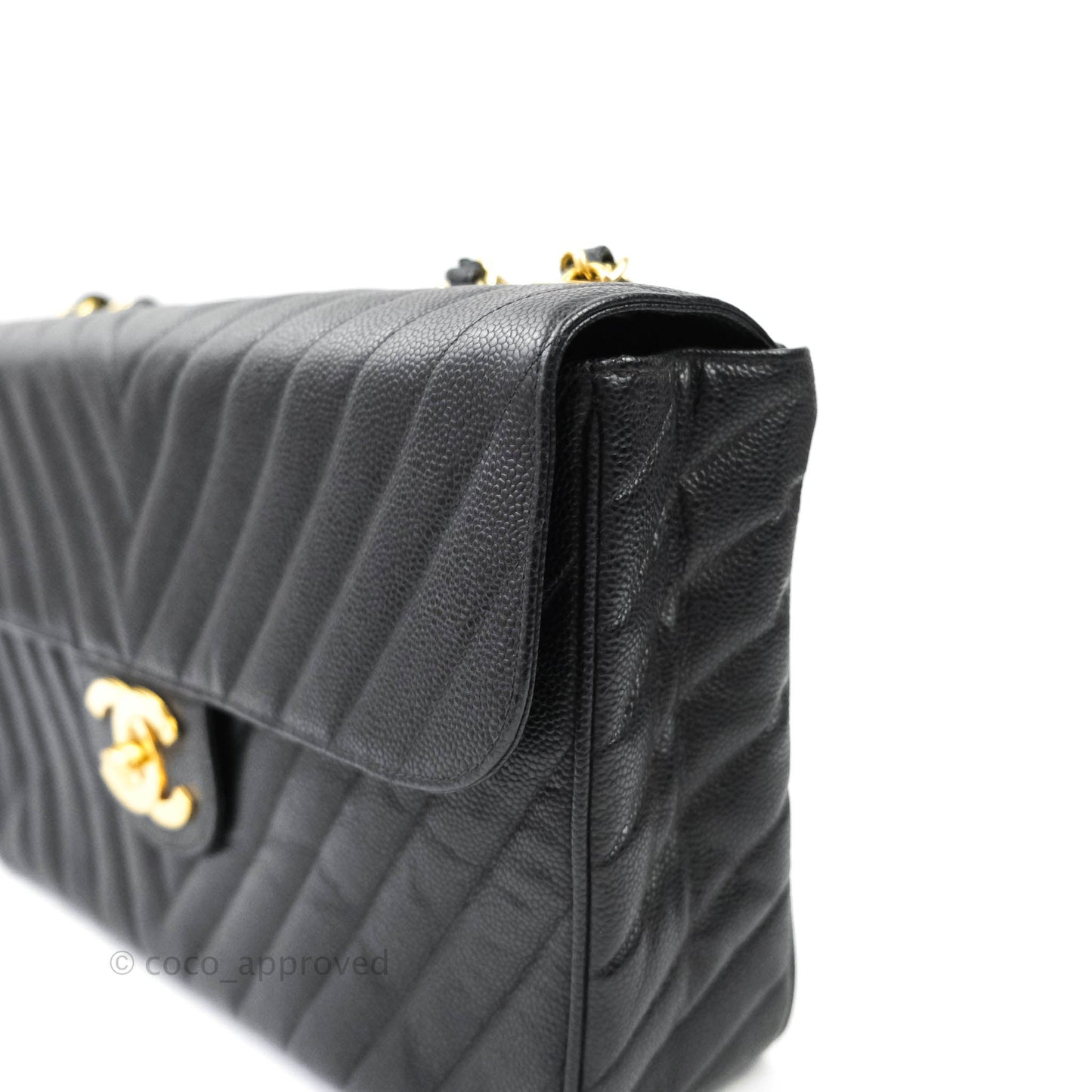 Chanel Vintage Chevron Maxi Classic Flap Black Caviar 24K Gold Hardware