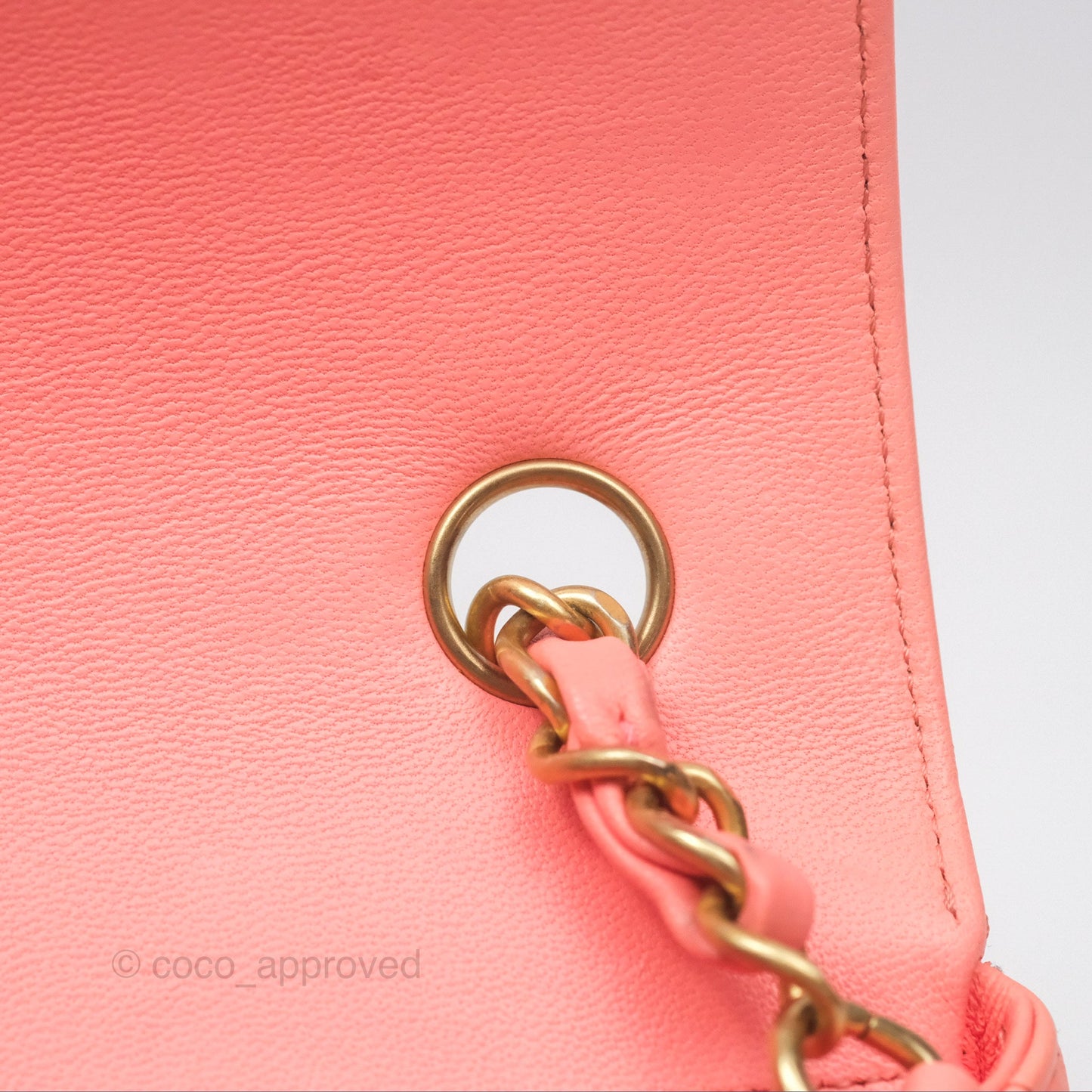 Chanel Chevron Mini Rectangular Flap Peach Pink Lambskin Aged Gold Hardware