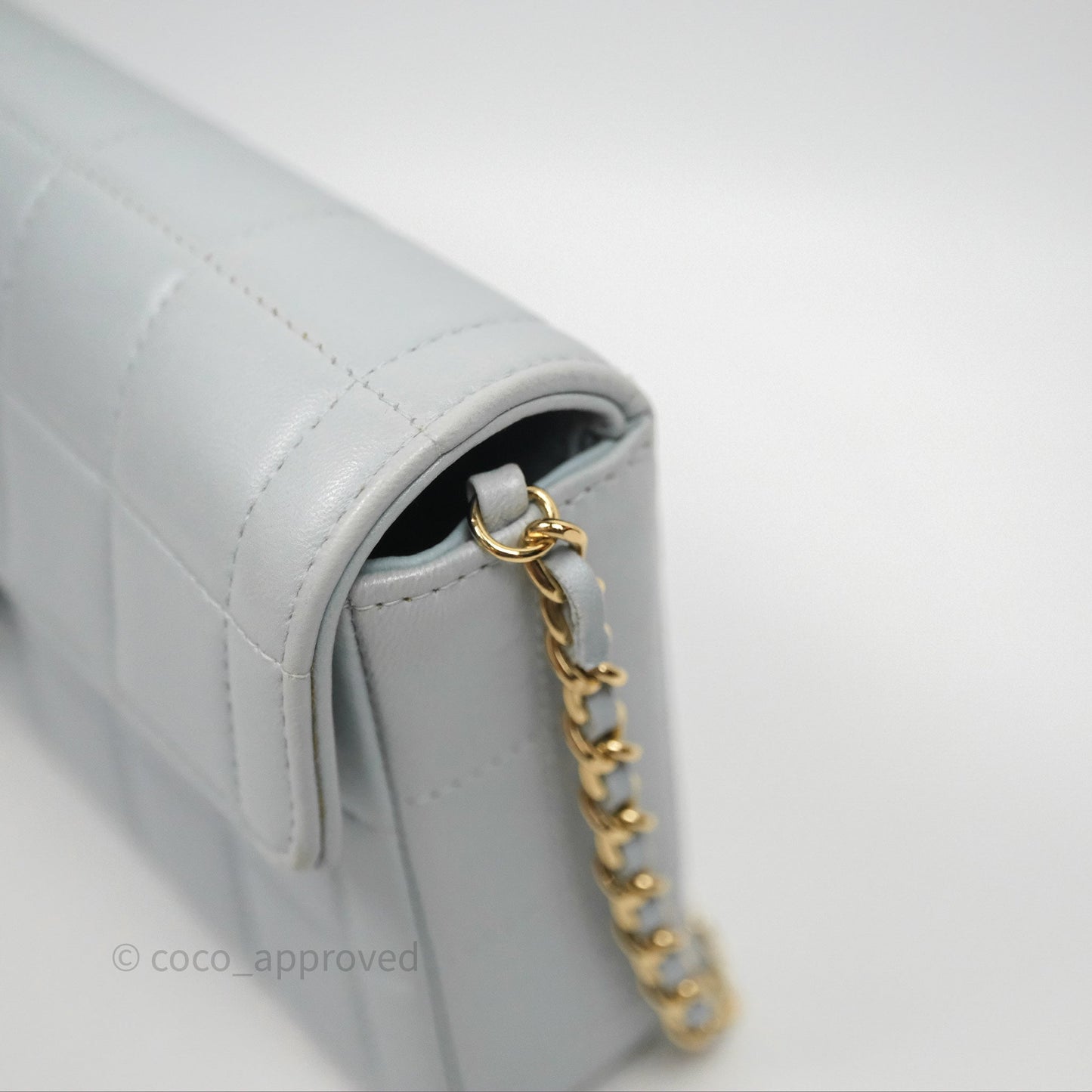 Chanel East West Chocolate Bar Flap Bag Blue Lambskin 24K Gold Hardware