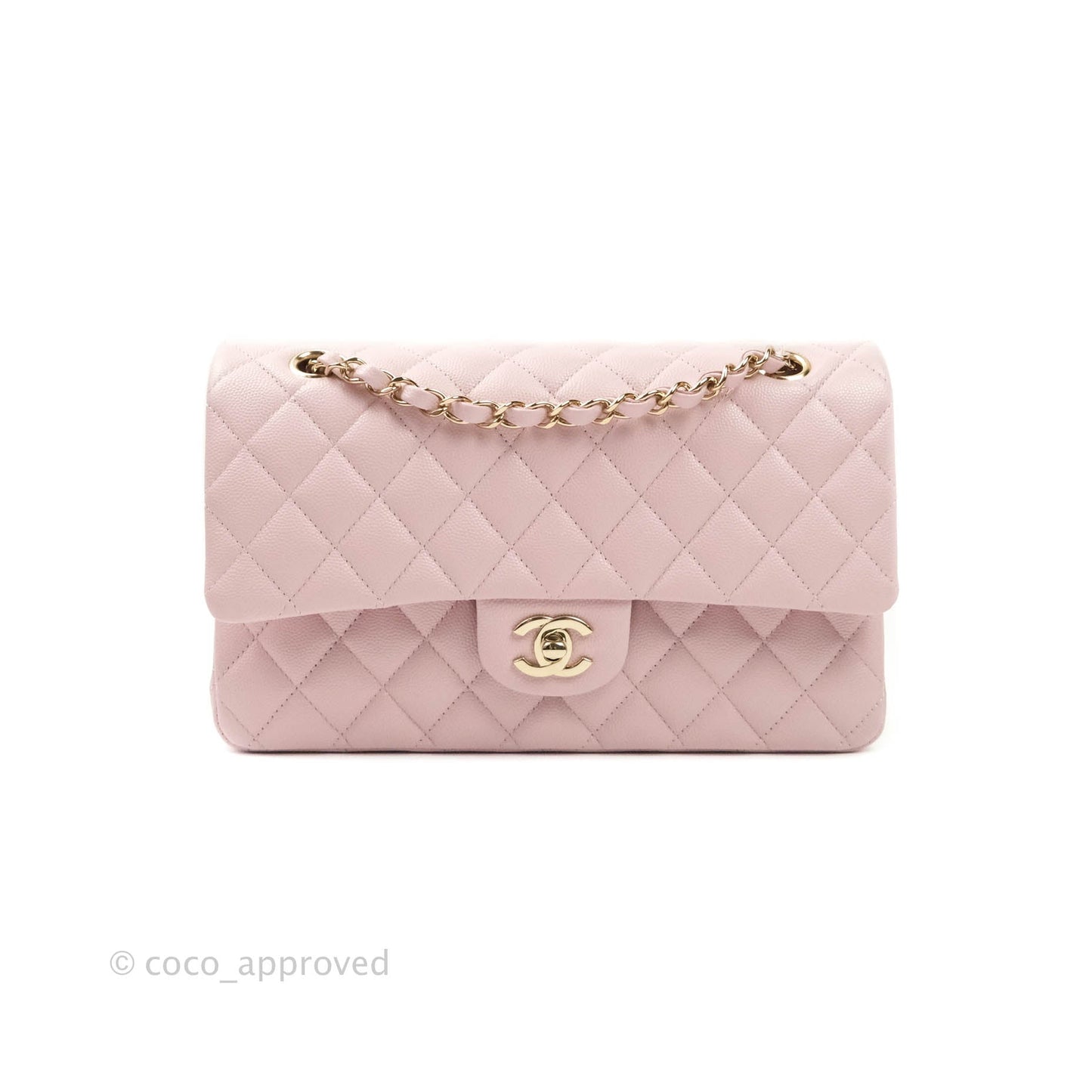 Chanel M/L Medium Double Flap Bag Lilac Rose Clair Caviar Gold Hardware 21S