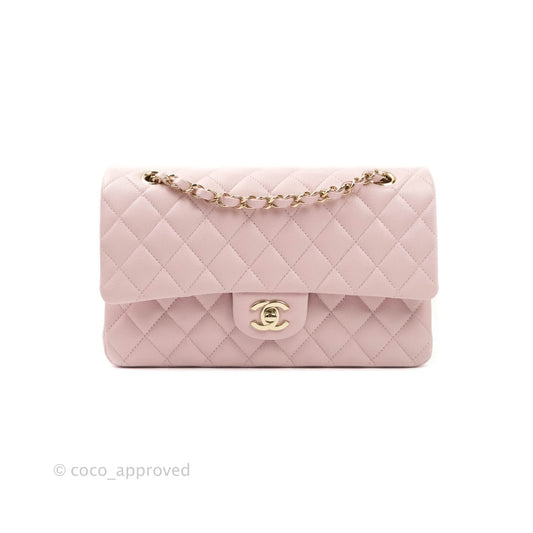 Chanel M/L Medium Double Flap Bag Lilac Rose Clair Caviar Gold Hardware 21S