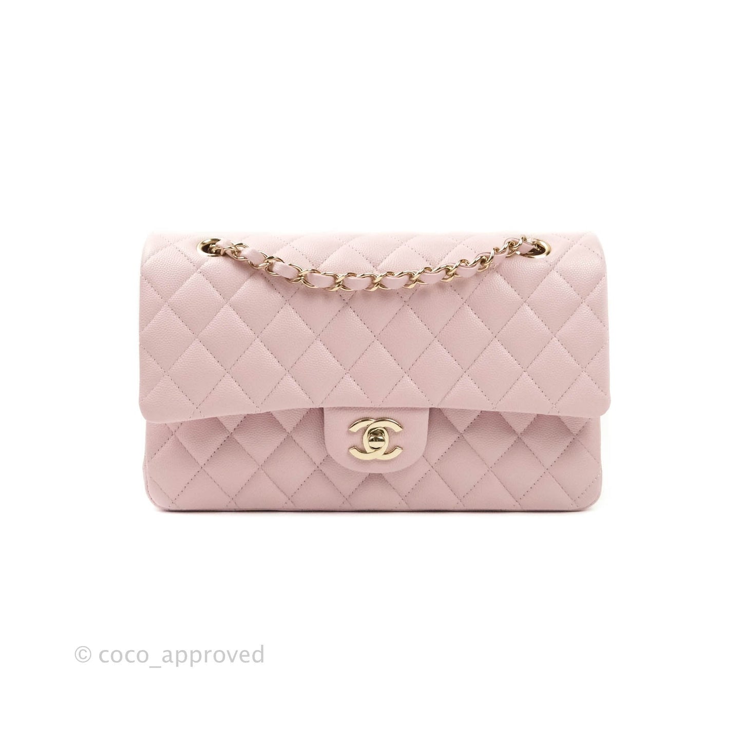 Chanel M/L Medium Double Flap Bag Lilac Rose Clair Caviar Gold Hardware 21S