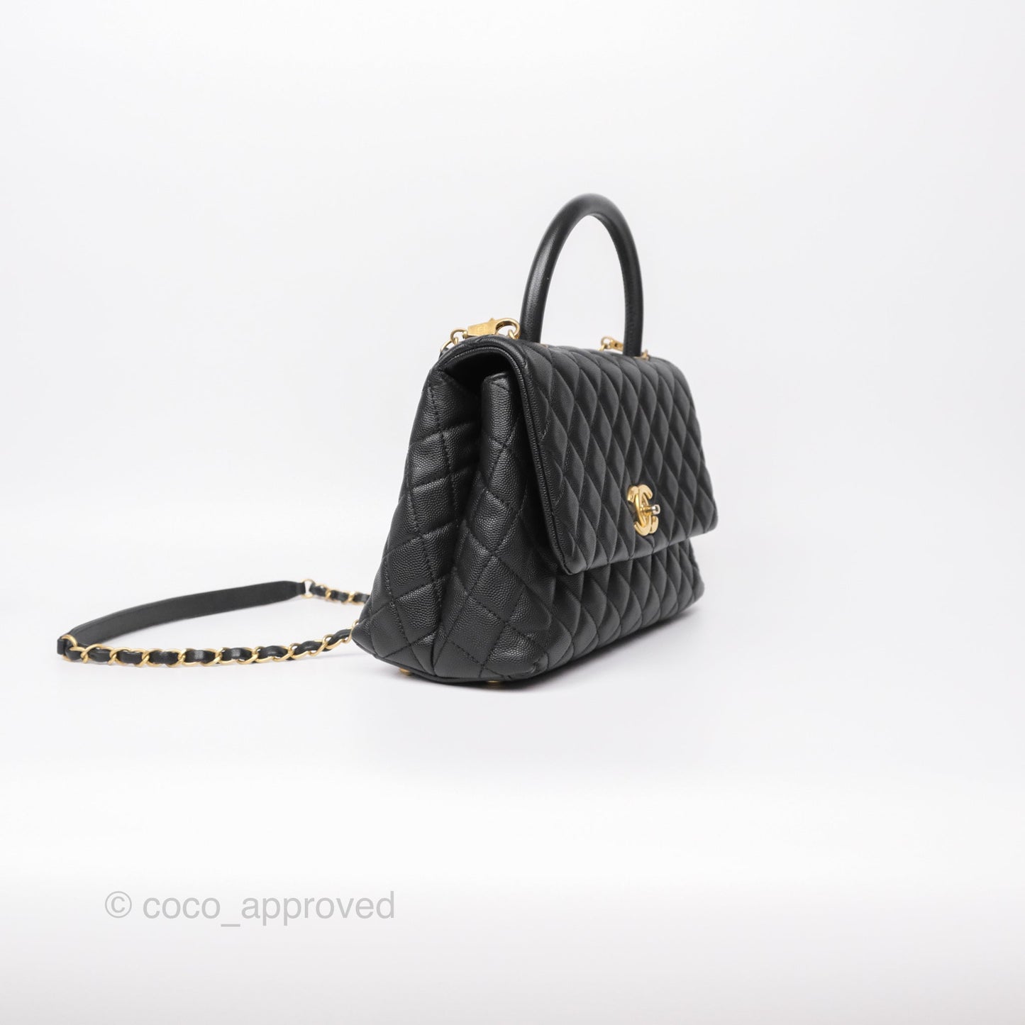Chanel Medium Coco Handle Quilted Black Caviar Aged Gold Hardware