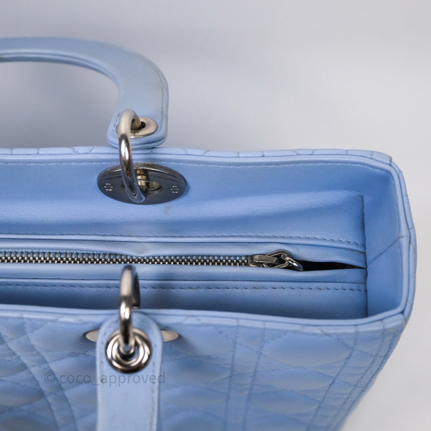 Christian Dior Large Lady Dior Cannage Blue Lambskin Silver Hardware
