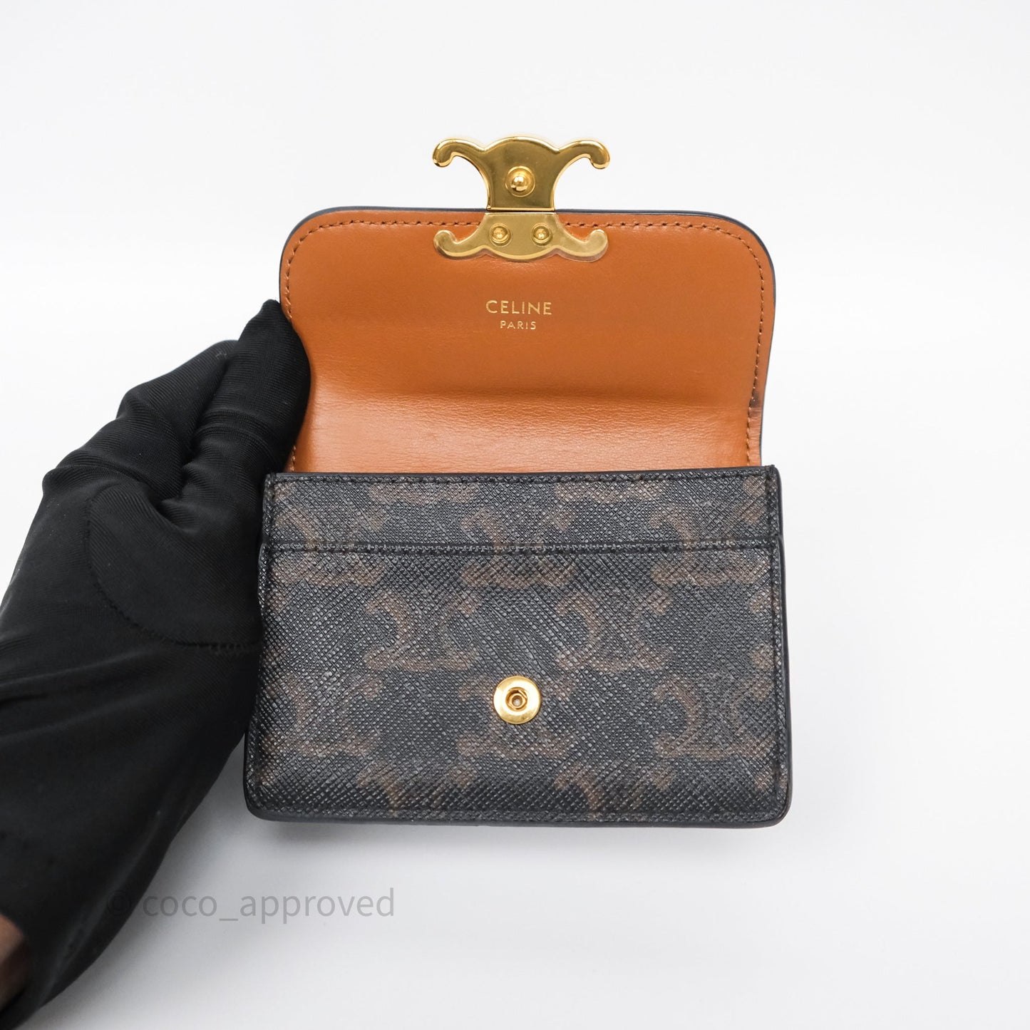 Celine Card Holder with Flap Triomphe Canvas Tan