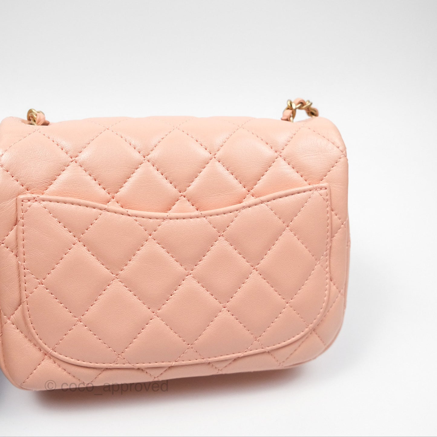 Chanel Pearl Crush Mini Square Quilted Peach Beige Lambskin Aged Gold Hardware