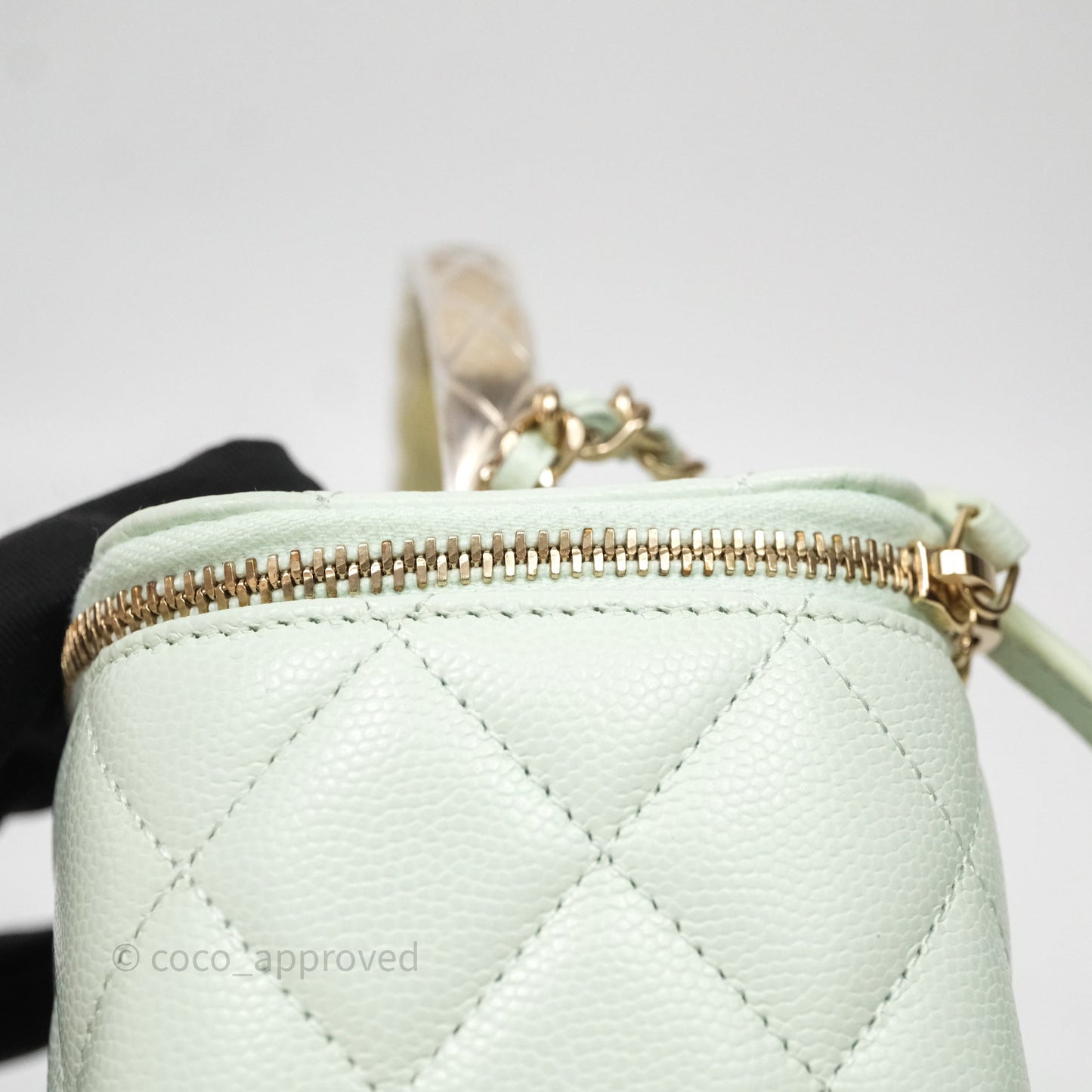 Chanel Vanity Rectangular Top Handle Mint Green Caviar Gold Hardware
