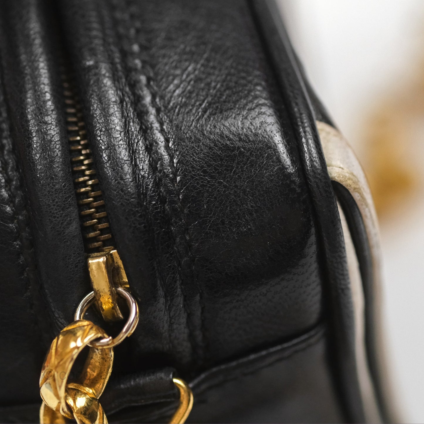 Chanel Vintage White CC Camera Bag Black Lambskin Gold Hardware
