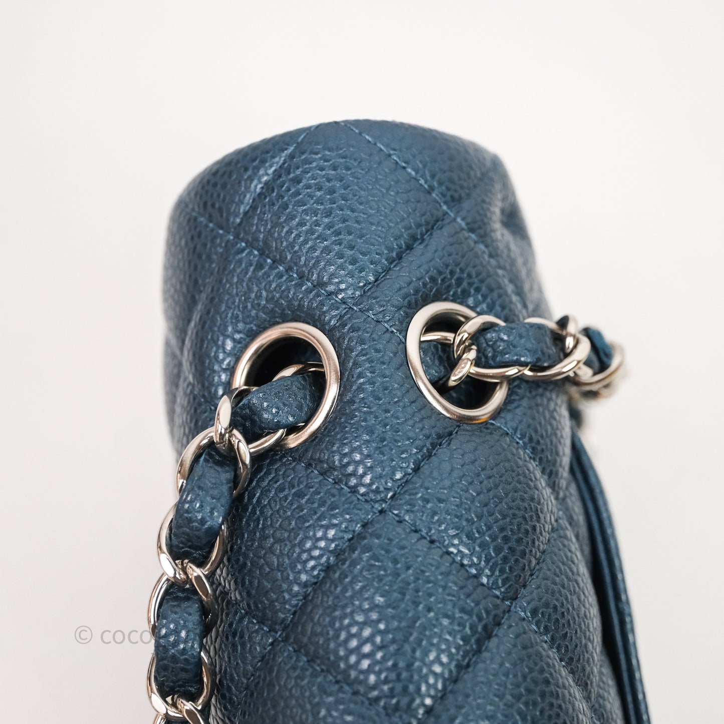 Chanel Classic Medium Flap Quilted Iridescent Teal Caviar Silver Hardware
