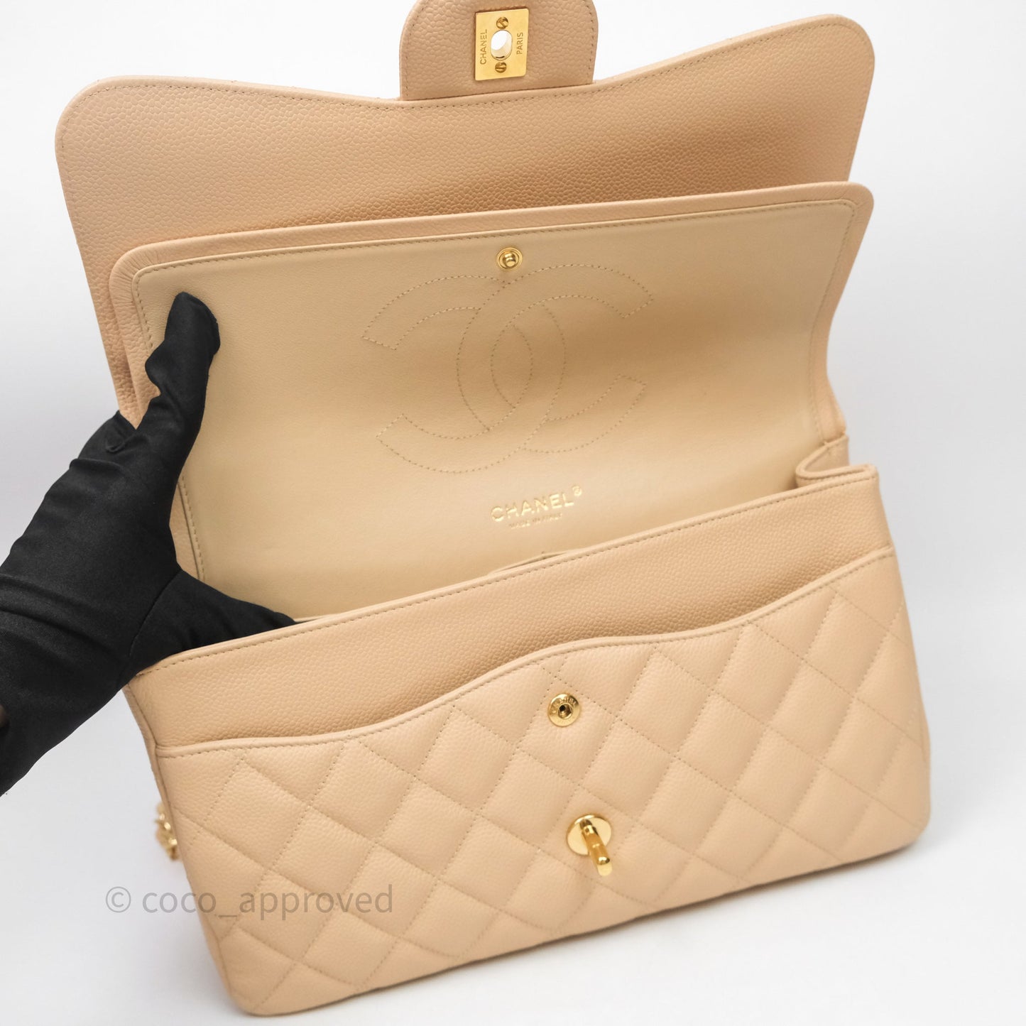 Chanel Jumbo Double Flap Beige Caviar Gold Hardware⁣⁣