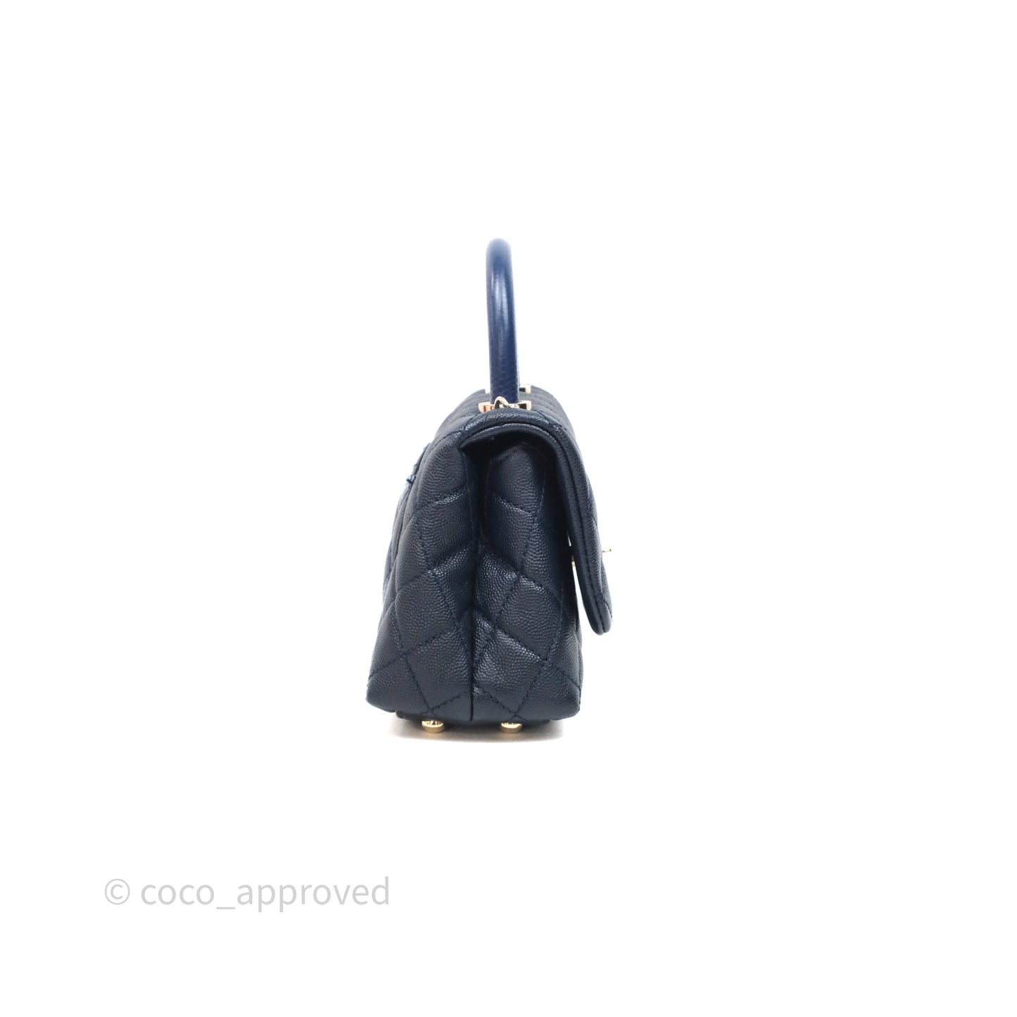 Chanel Mini Coco Handle Quilted Navy Caviar Gold Hardware Lizard Embossed Handle