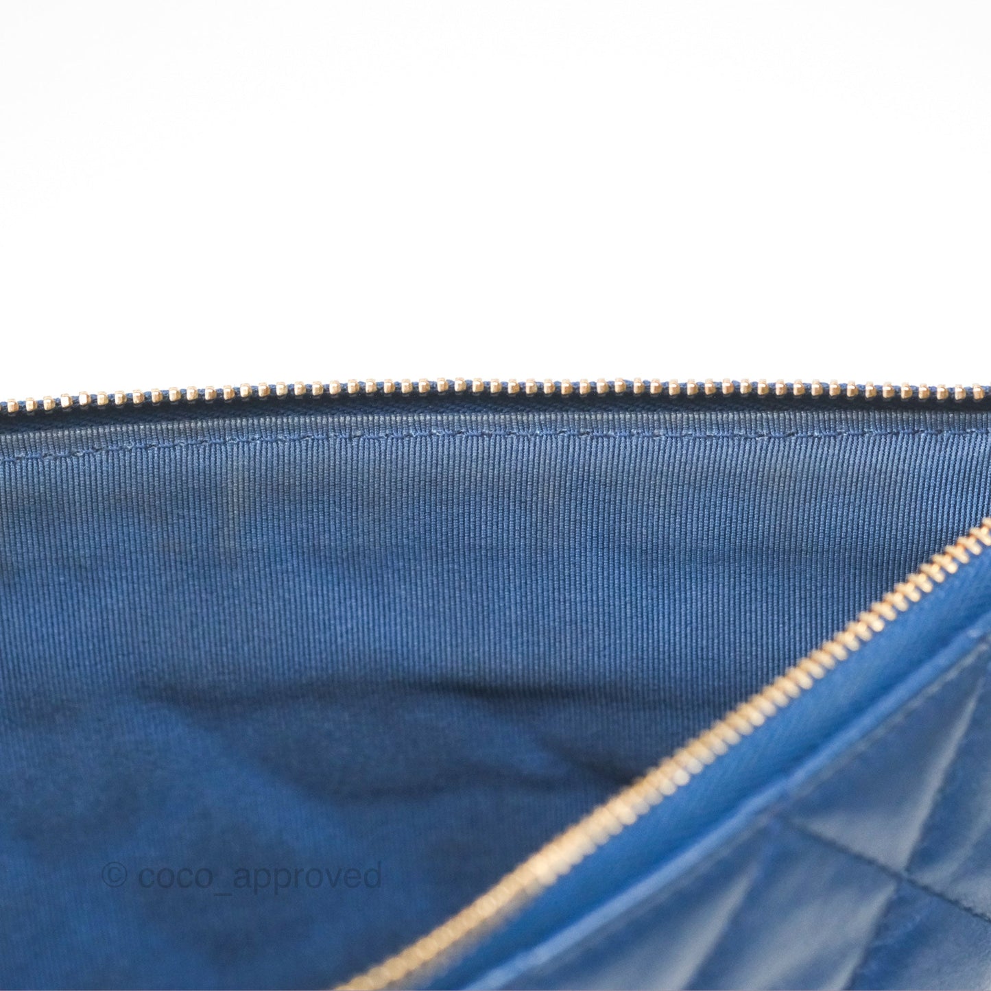 Chanel Medium Quilted O Case Blue Lambskin Gold Hardware