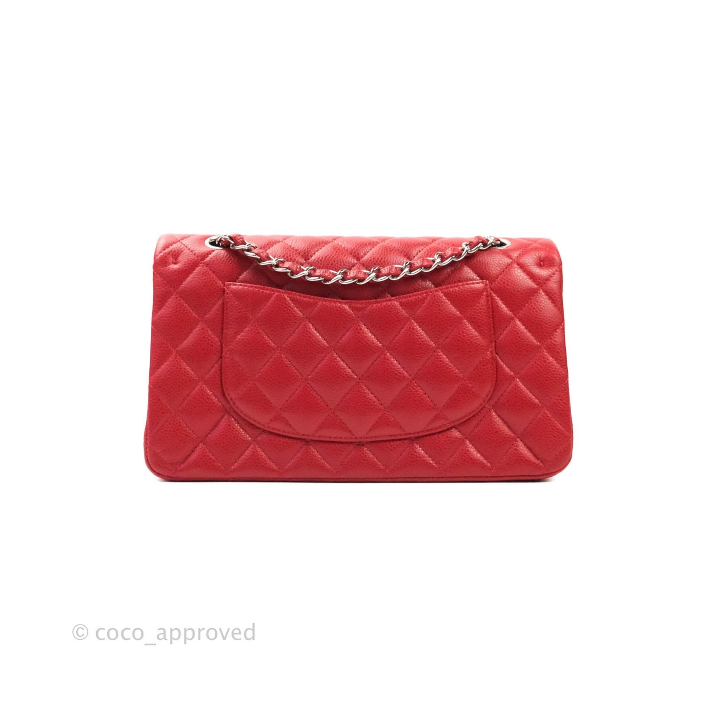 Chanel Classic M/L Medium Double Flap Red Caviar Silver Hardware