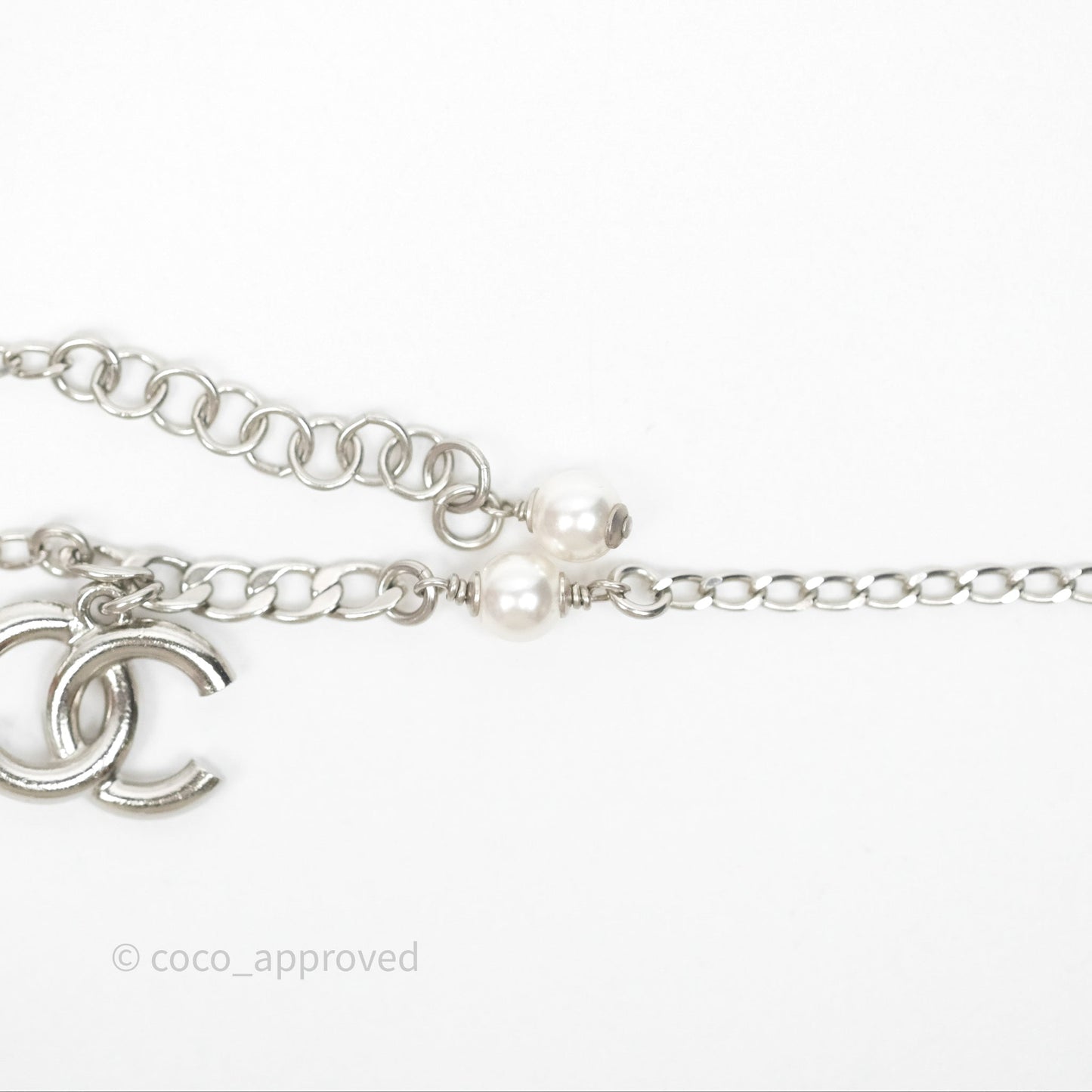Chanel Crystal CC Pearl Bracelet Silver Tone 21A