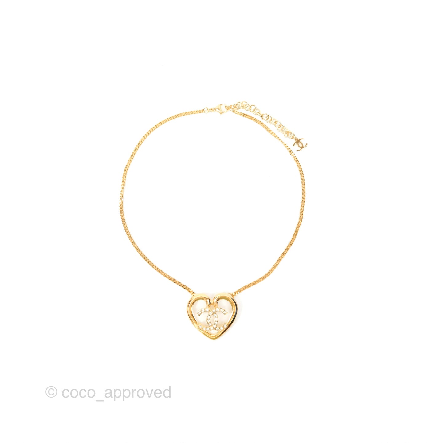 Chanel Heart CC Crystal Necklace Gold Tone 23C