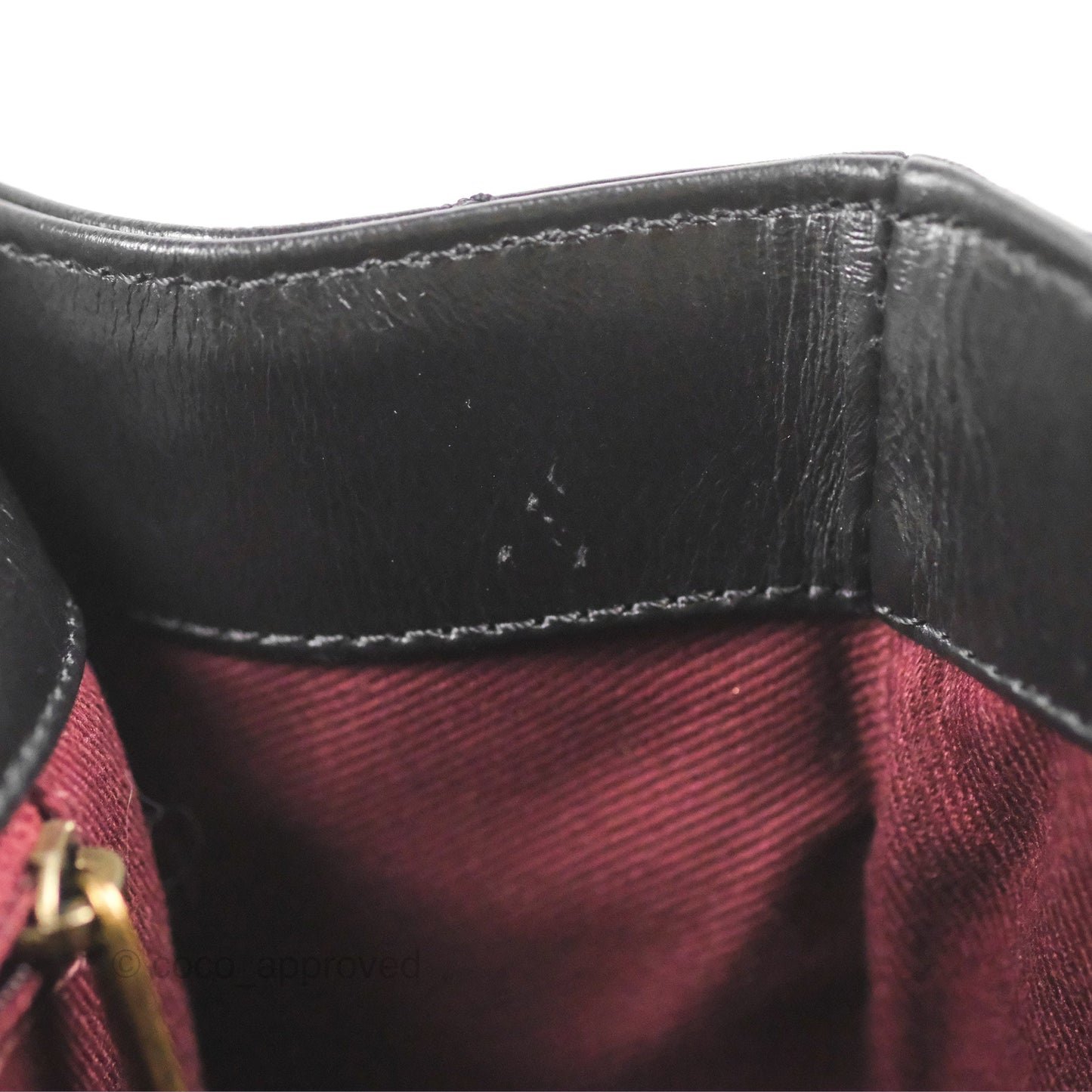 Chanel Large Castle Rock Flap Bag Black Glazed Aged Calfskin Burgundy Handle
