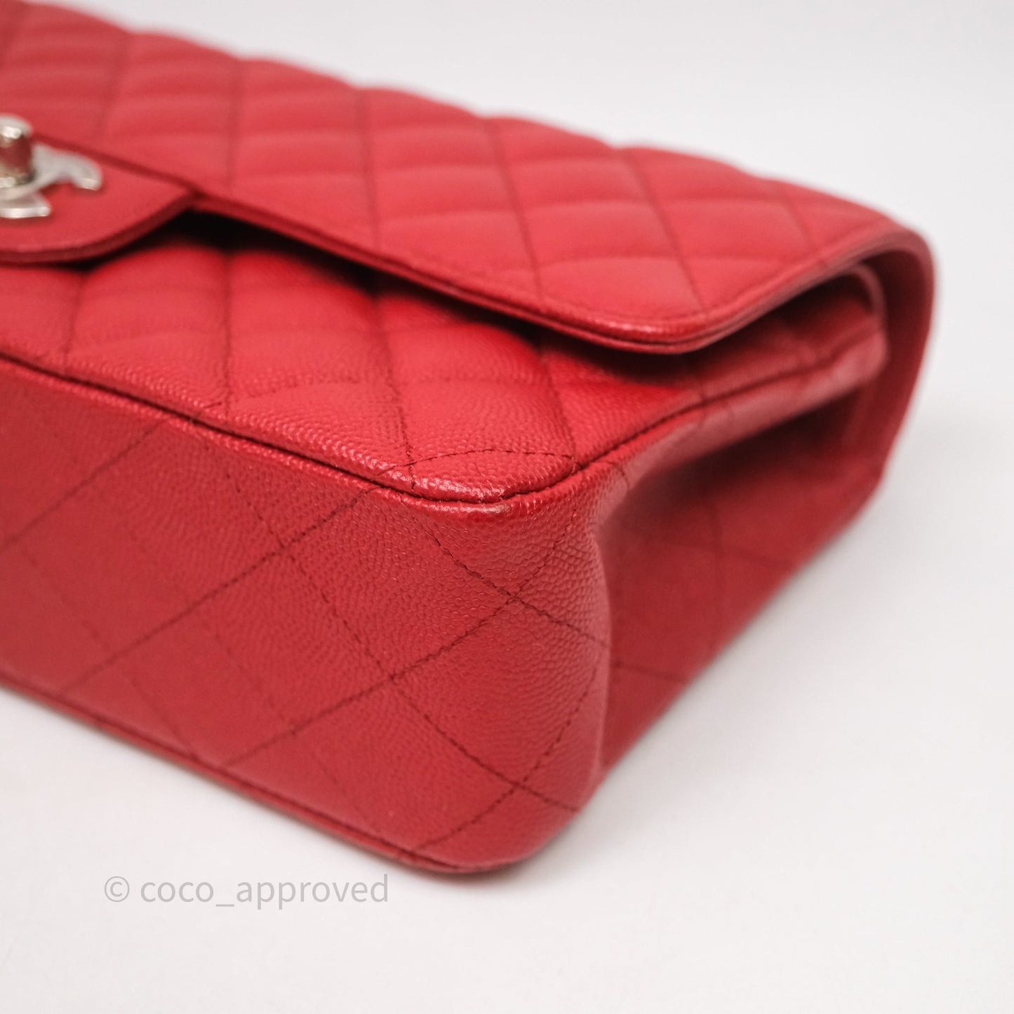 Chanel Classic M/L Medium Flap Quilted Red Caviar Silver Hardware