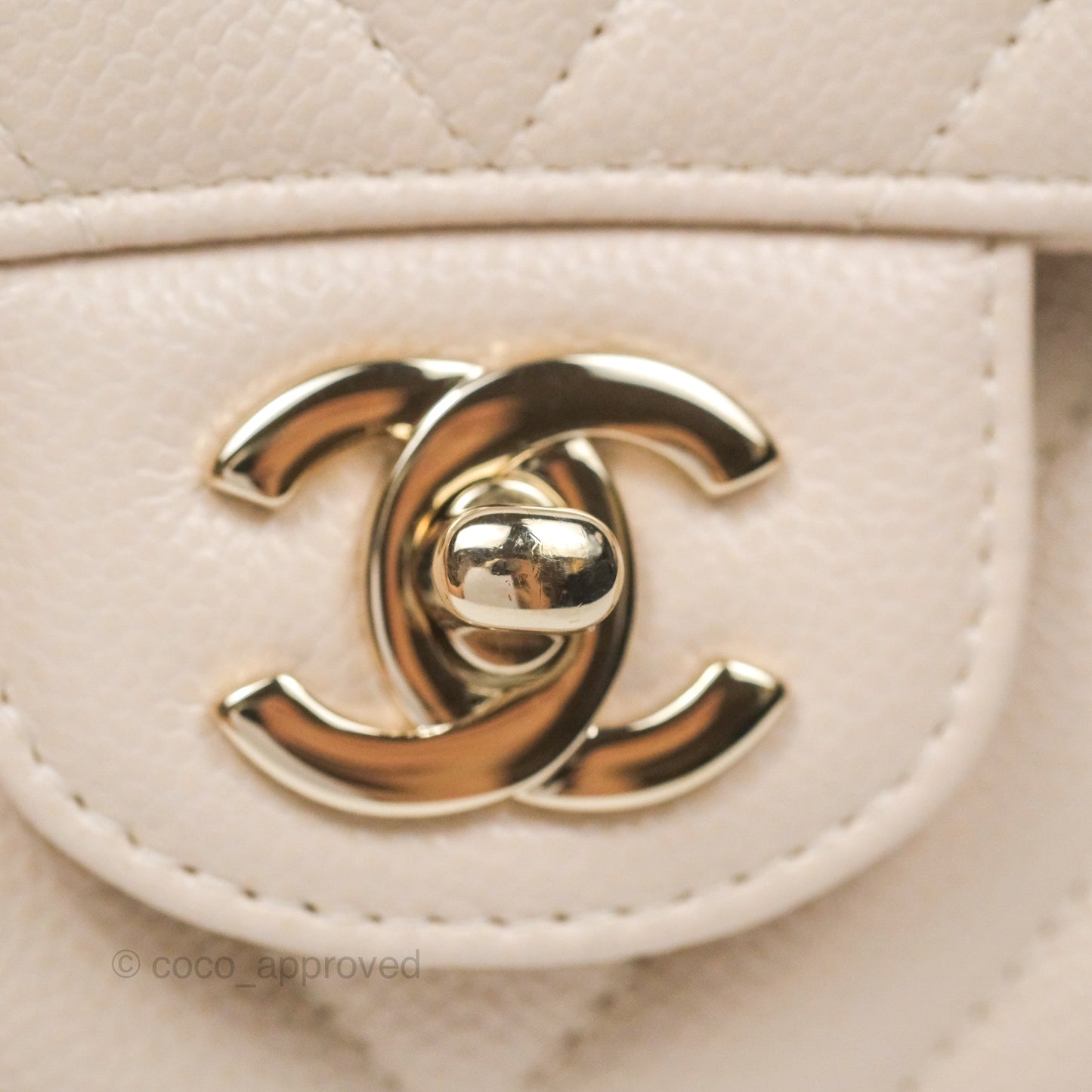 Chanel Classic M/L Medium Double Flap Chevron Light Beige Caviar Gold Hardware 20B