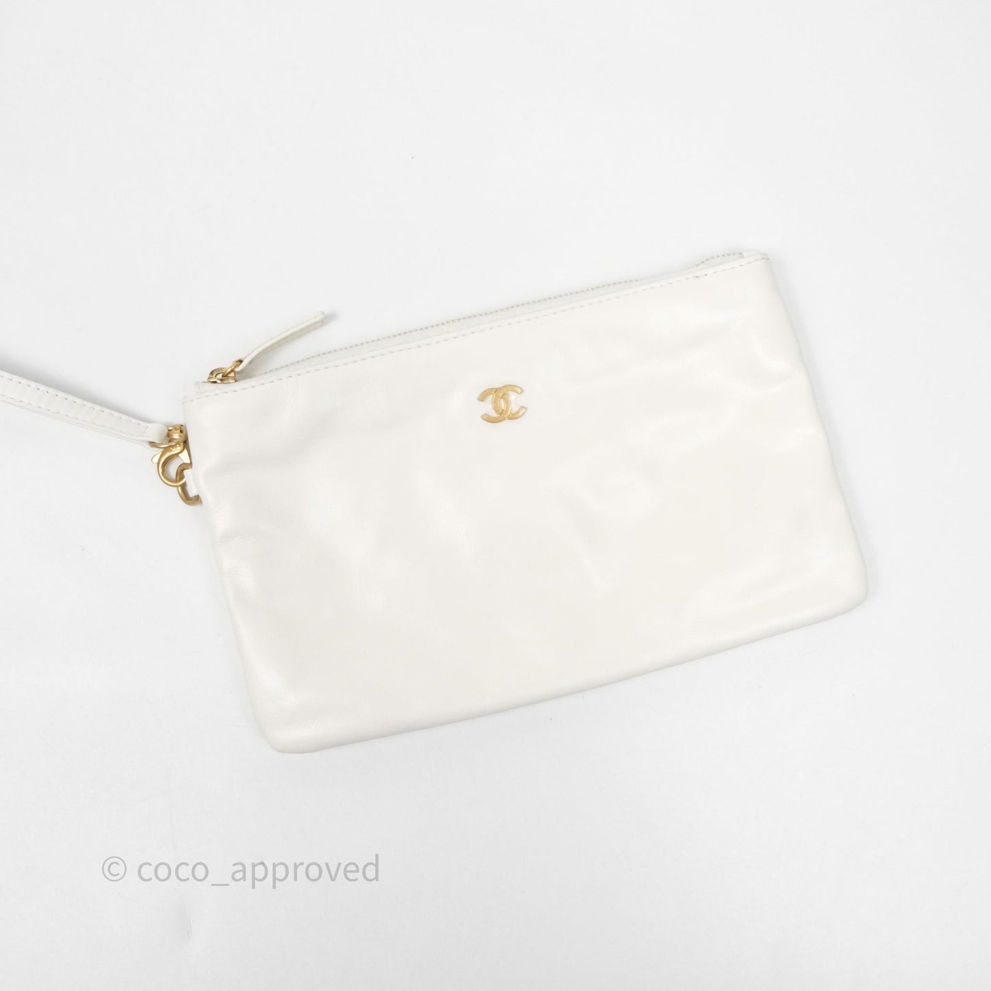 Chanel 22 Small White Aged Calfskin Black Logo Aged Gold Hardware