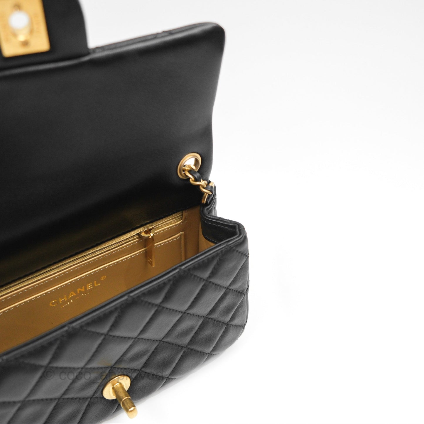 Chanel Pearl Crush Mini Rectangular Quilted Black Lambskin Aged Gold Hardware