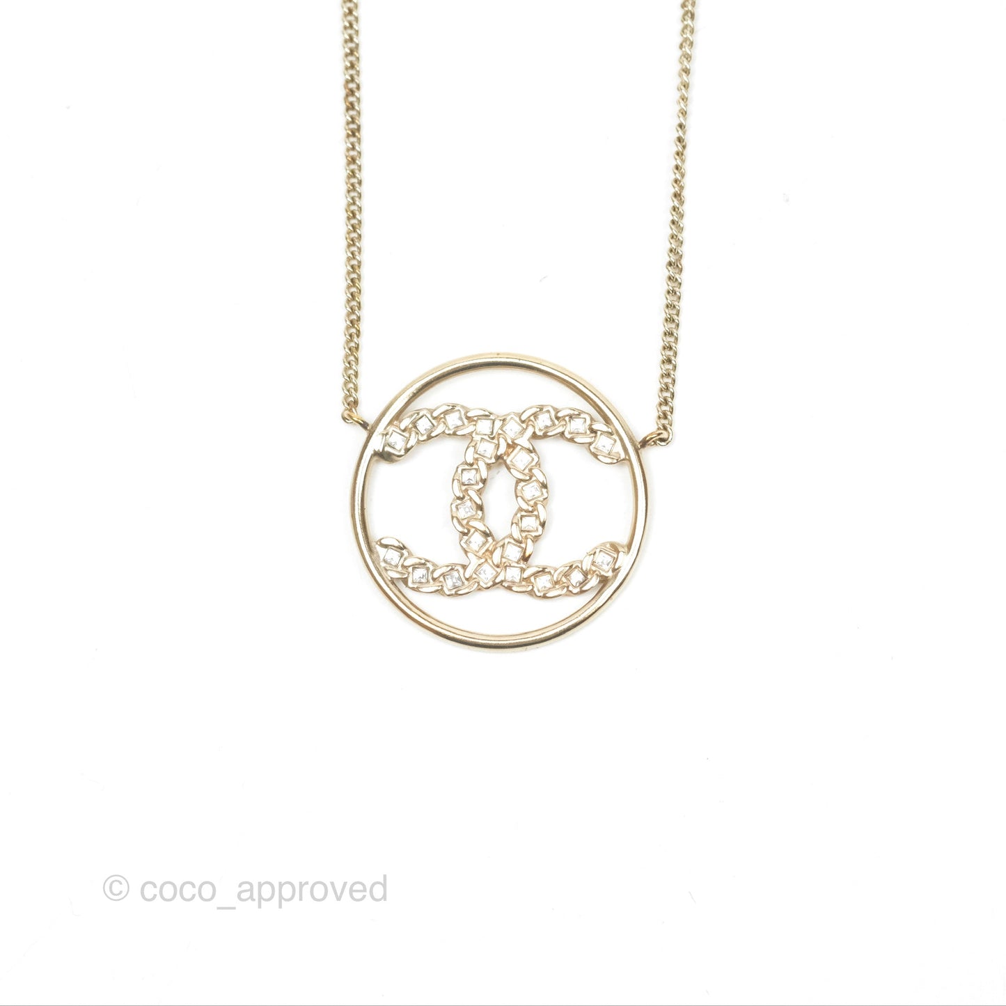 Chanel Round CC Necklace Gold Tone 19P