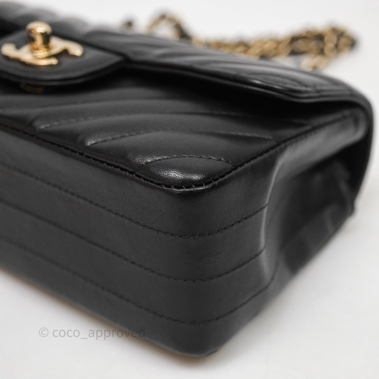 Chanel Quilted Mini Rectangular Chevron Black Lambskin Gold Hardware