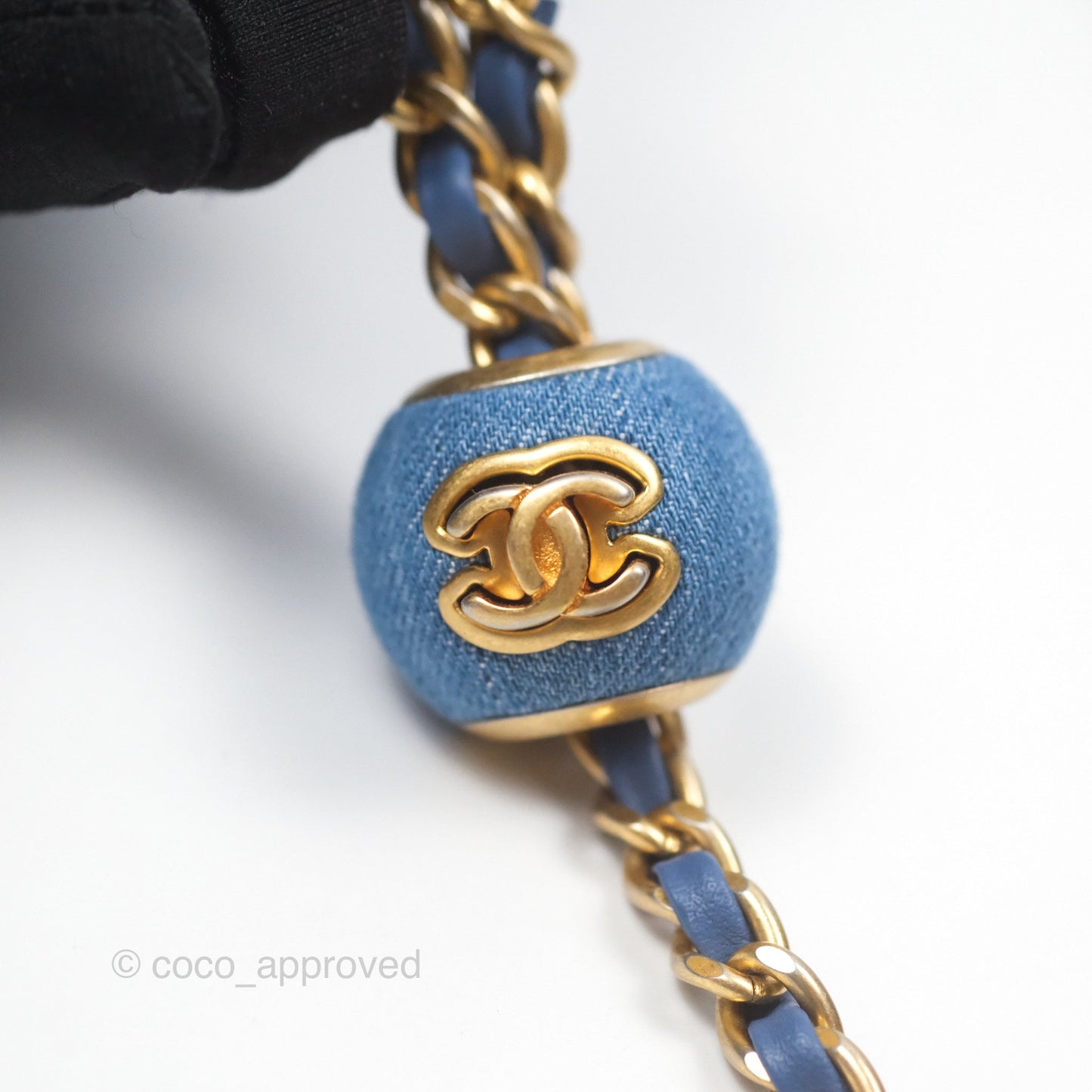 Chanel Mini Rectangular Pearl Crush Quilted Denim Aged Gold Hardware