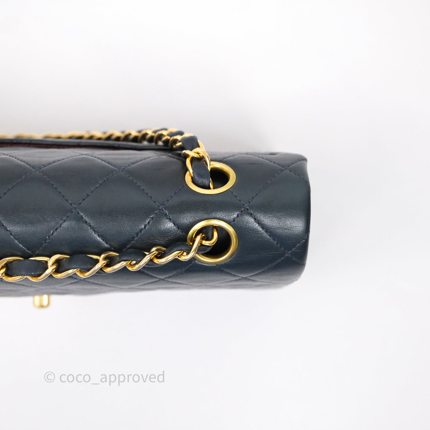 Chanel Vintage M/L Lambskin Medium Double Flap Bag Navy 24K Gold Hardware
