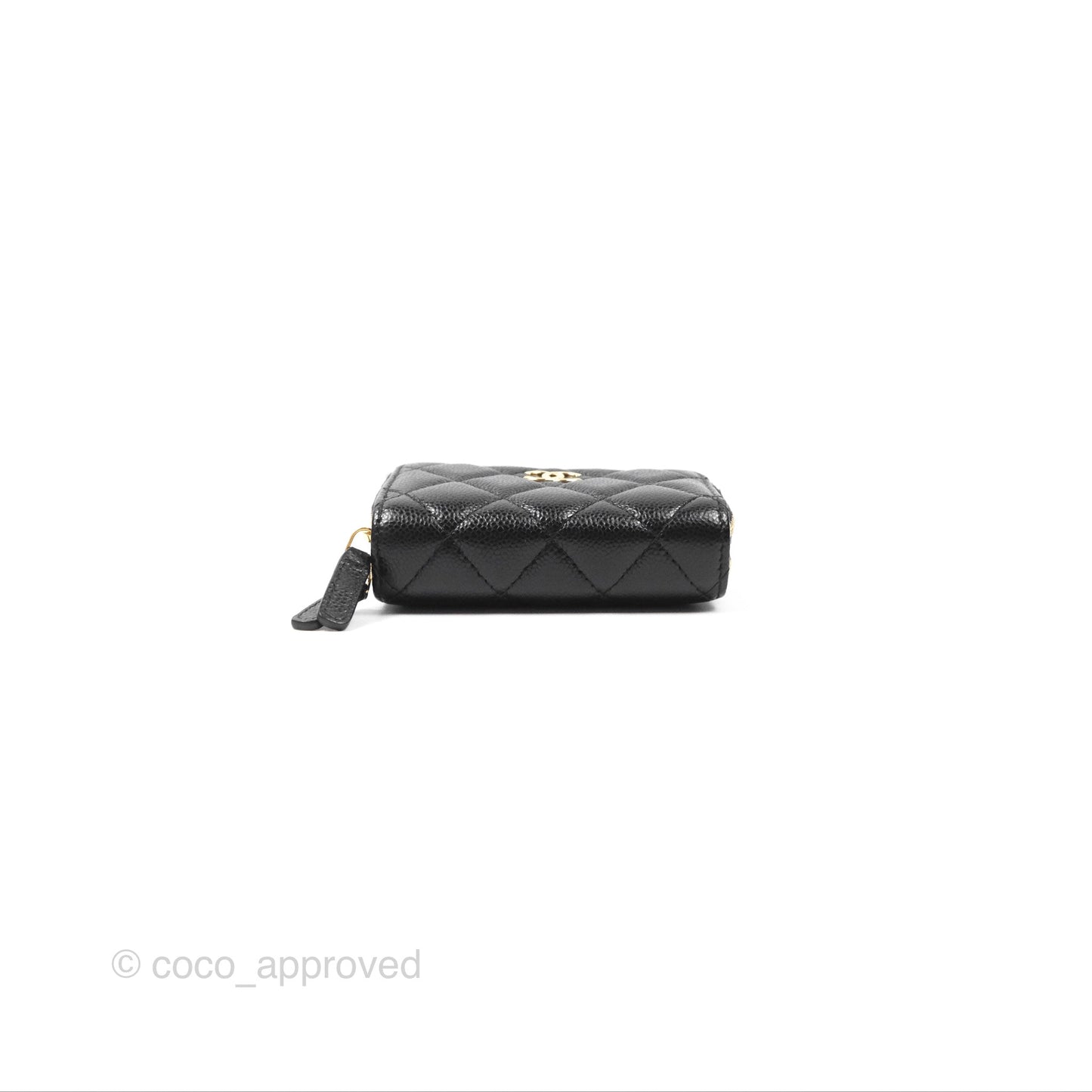 Chanel Miss Coco Quilted Zip Card Holder on Chain Black Caviar Gold Hardware