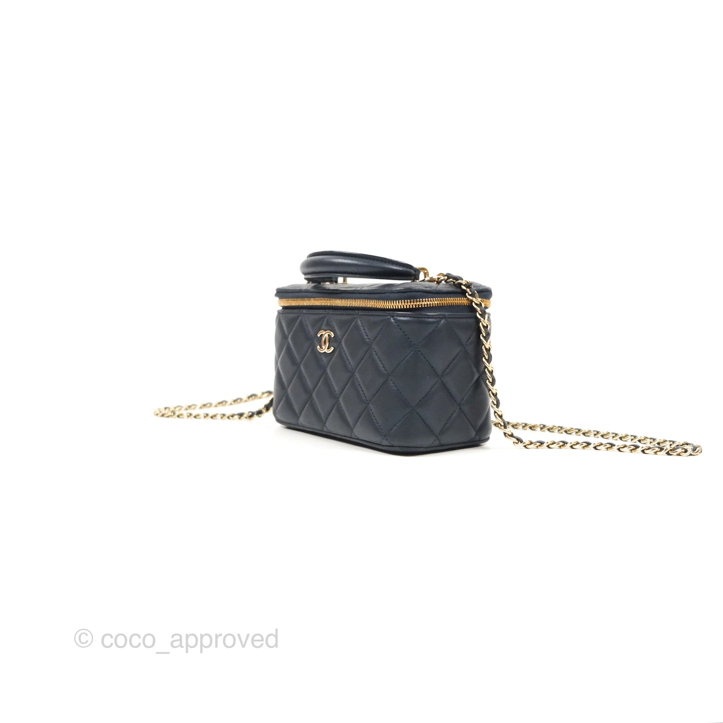 Chanel Vanity Rectangular Top Handle Iridescent Navy Lambskin Gold Hardware