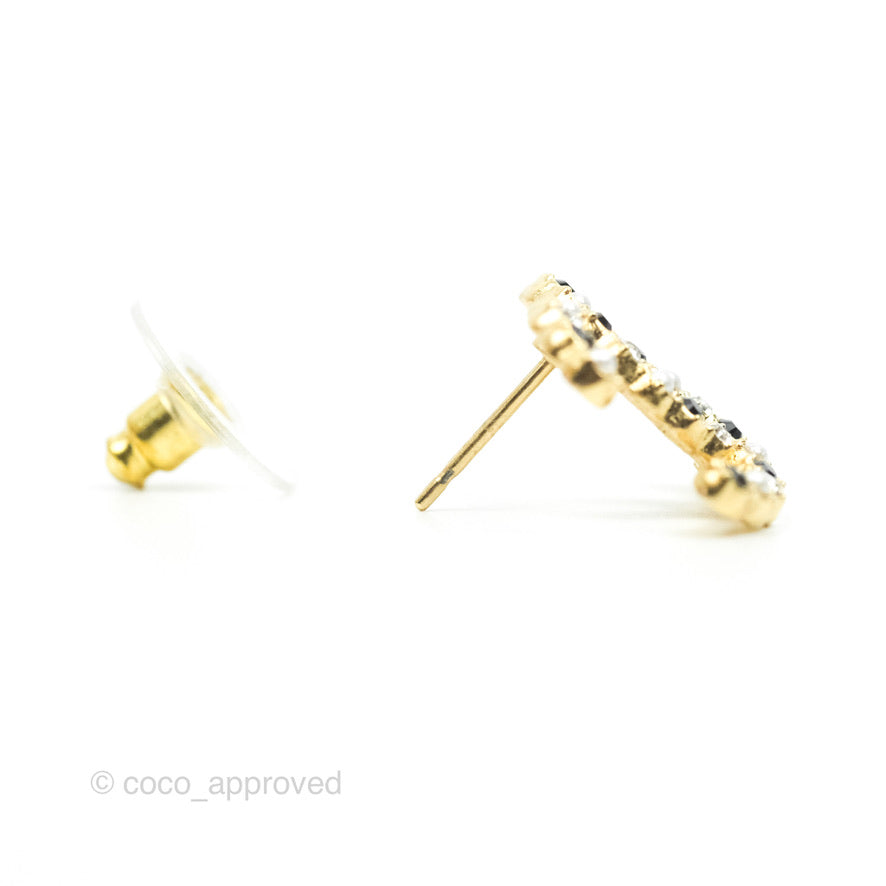 Chanel Crystal CC Round Earrings Gold Tone 21K