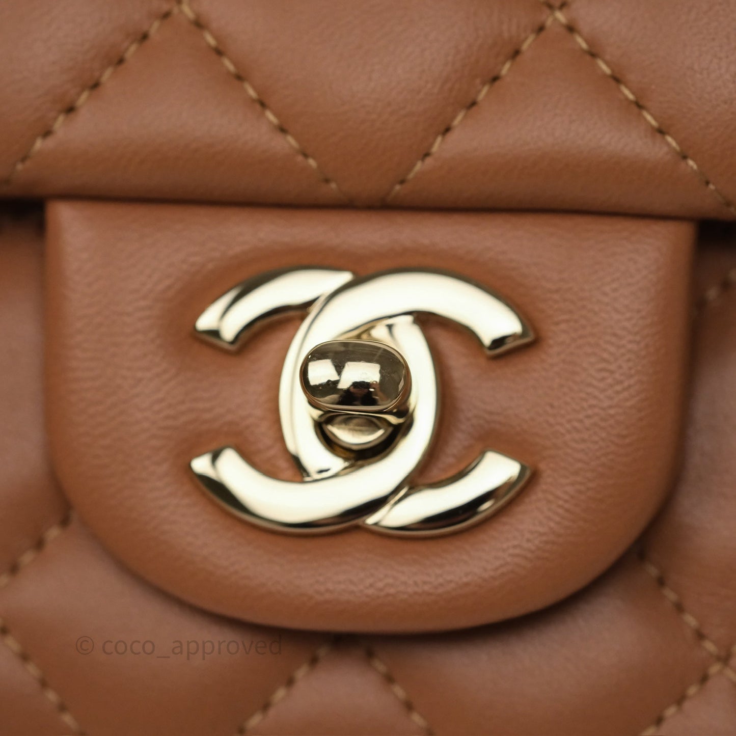 Chanel Mini Rectangular Flap Quilted Caramel Beige Lambskin Gold Hardware