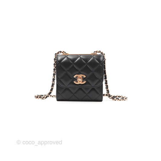 Chanel Mini Quilted Trendy CC Clutch With Chain Black Lambskin Rose Gold Hardware