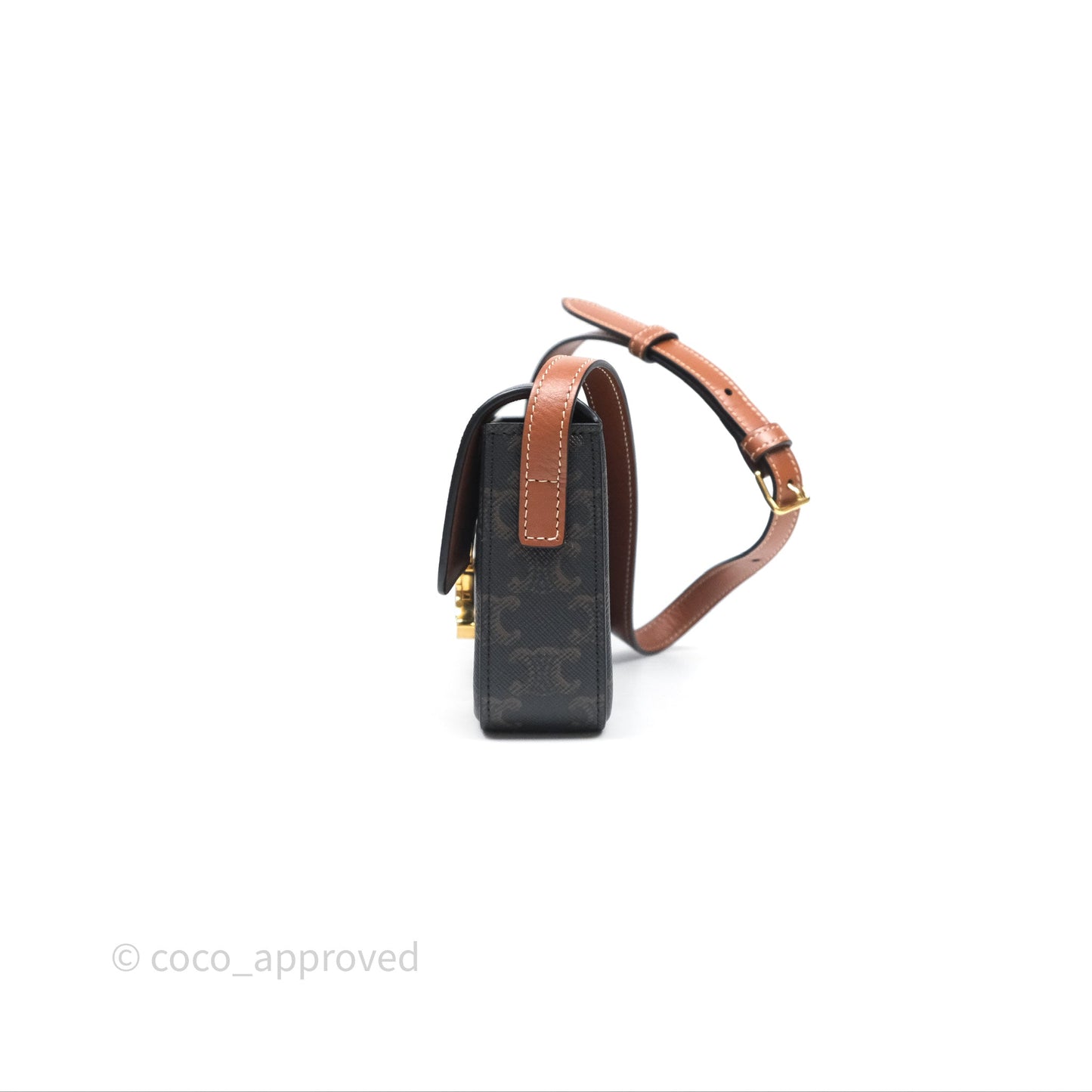 Celine Triomphe Shoulder Bag Tan Calfskin Triomphe Canvas