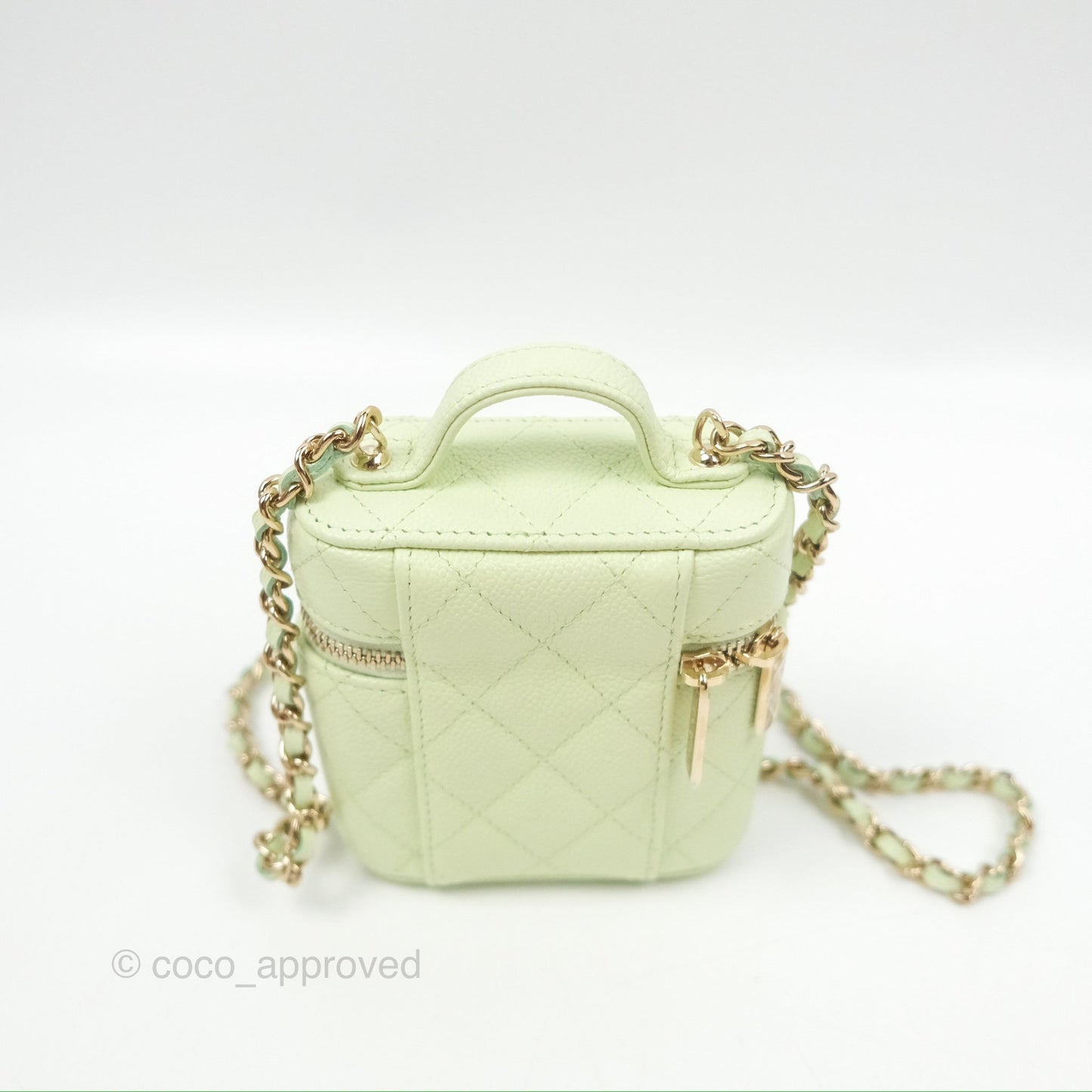 Chanel Quilted Small Handle With Care Vanity Case With Chain Green Caviar Gold Hardware