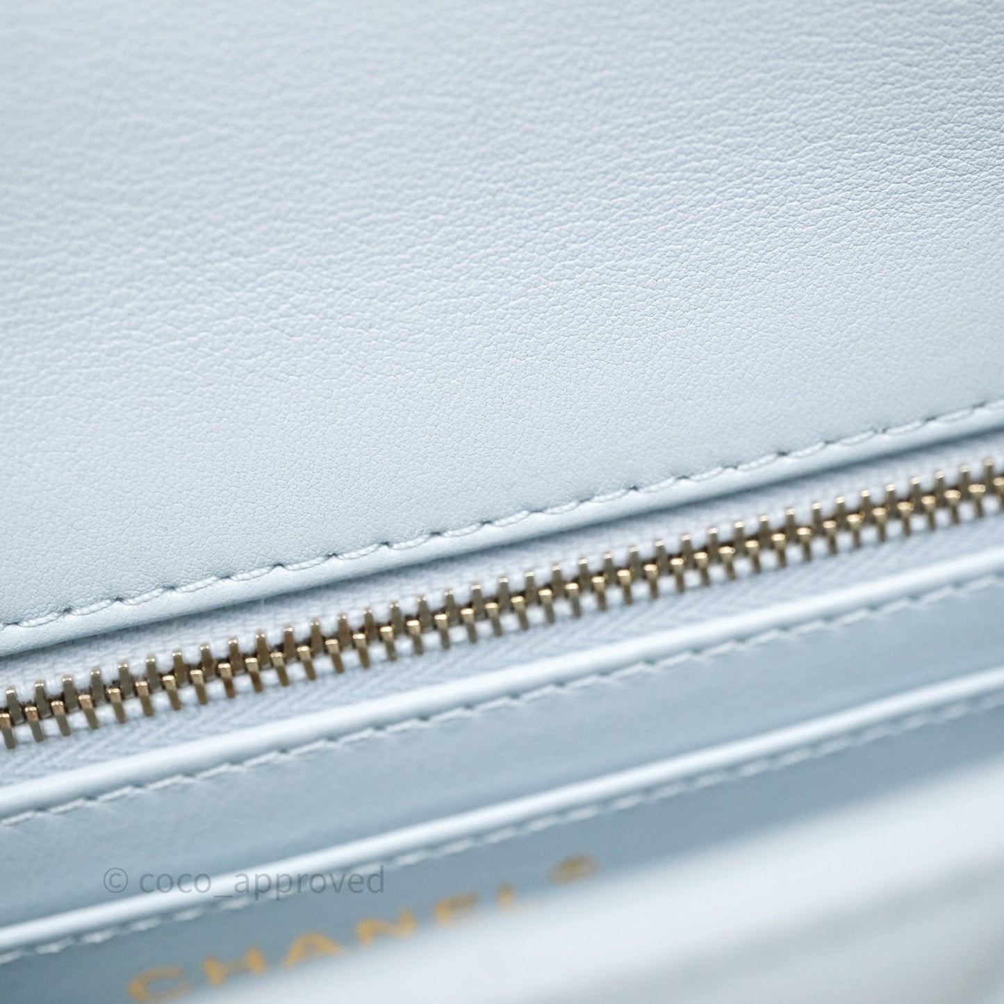 Chanel Pearl Crush Mini Rectangular Light Blue Lambskin Aged Gold Hardware