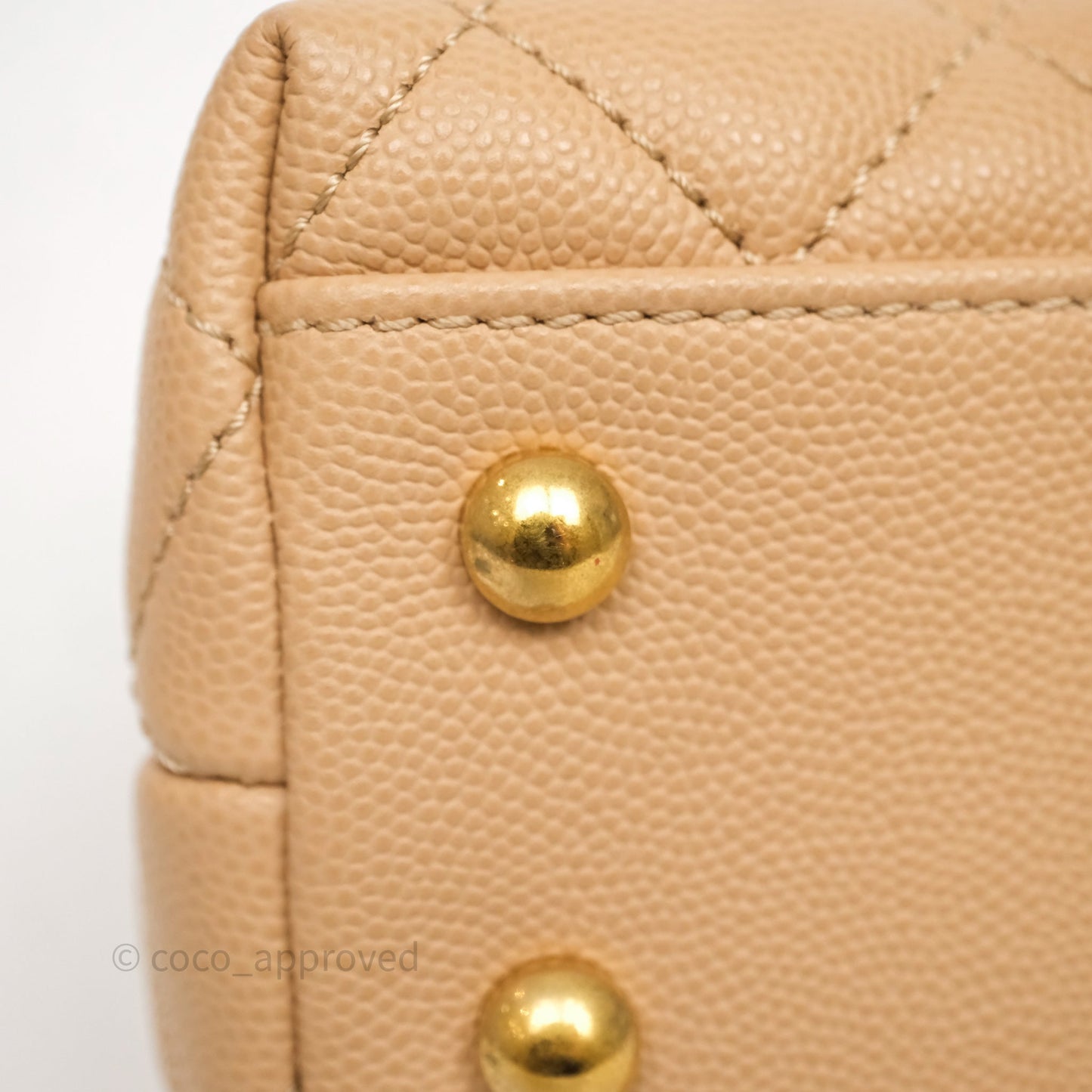 Chanel Small Coco Handle Quilted Beige Caviar Gold Hardware Lizard Handle
